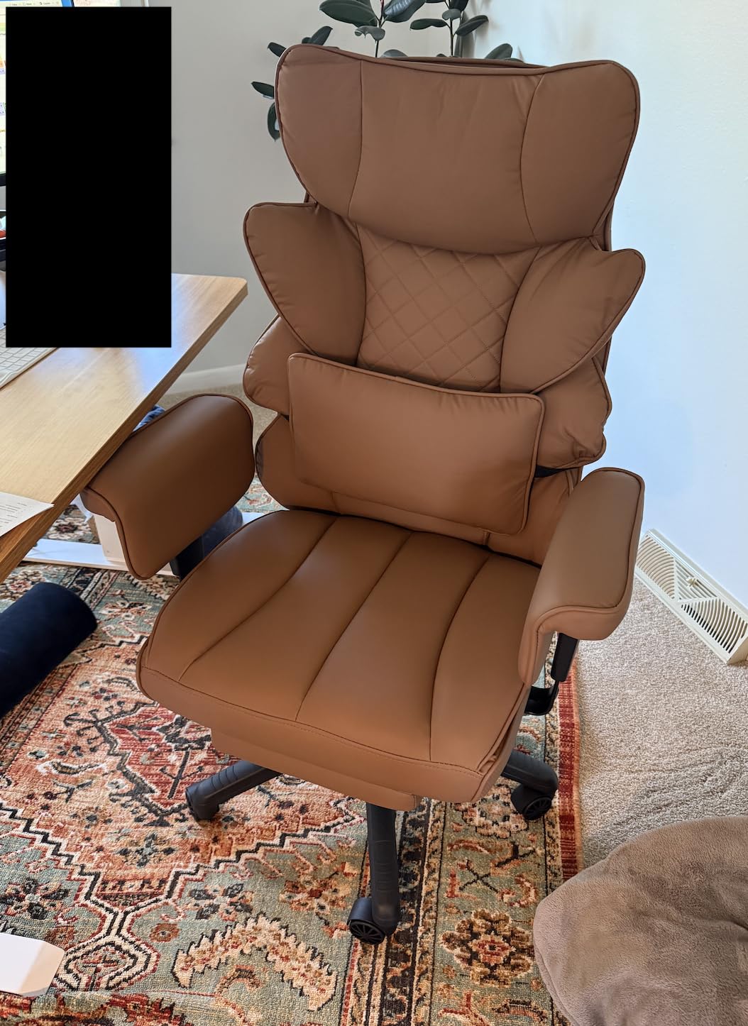 Dowinx Big and Tall Office Chair with Pocket Spring Cushion, High Back Computer Gaming Chairs with Adjustable Armrests, Executive Desk Chairs with Lumbar Support and Footrest, PU Leather-Brown customer photo 2