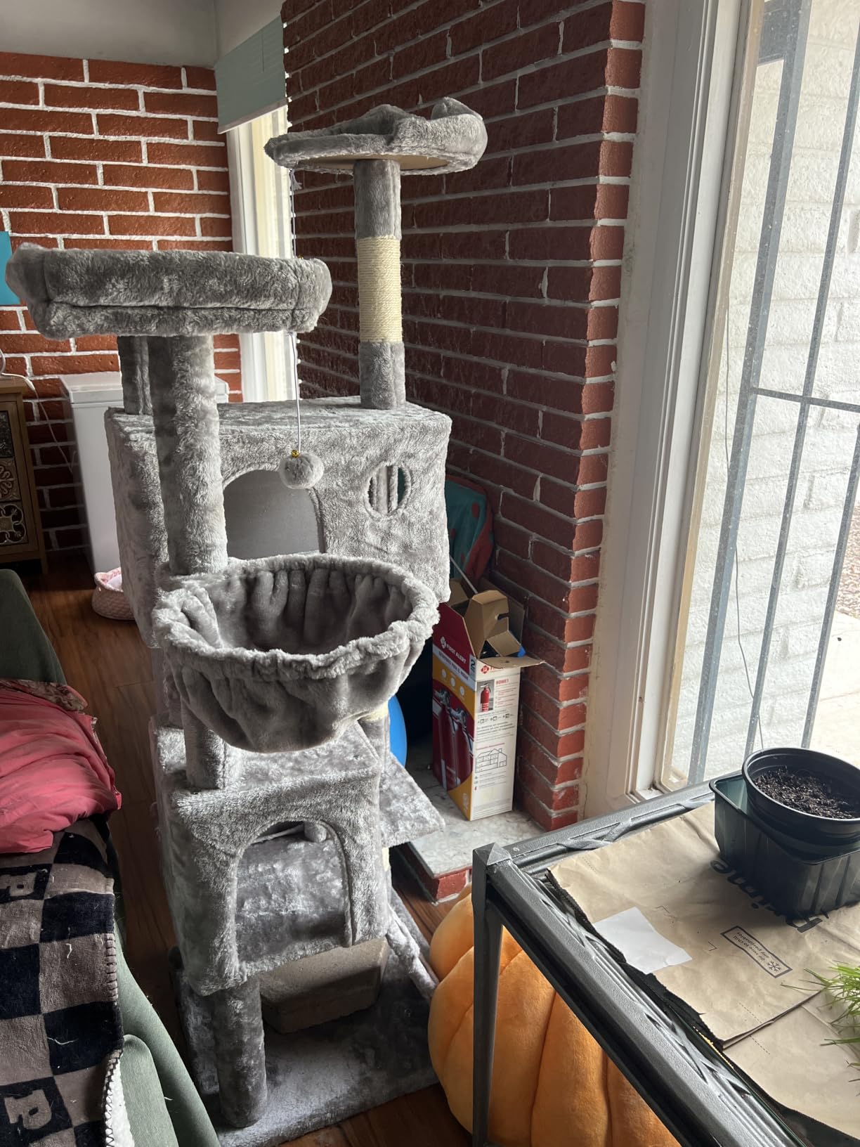 Allewie 64 Inches Cat Tree Tower/Multi-Level Activity Center for Indoor Big Felines/2 Plush Condos/2 Perchs/Basket/House/Sisal Scratching Posts/Hanging Cat Toys/Grey customer photo 1