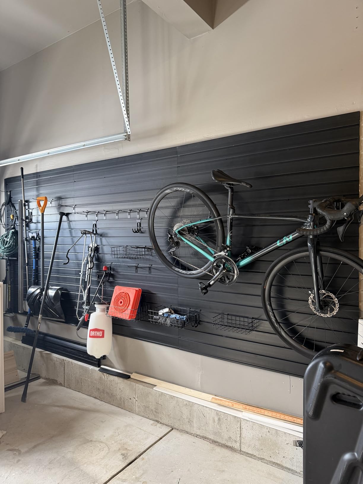 PVC Slatwall Panels, 4 ft x 8 ft Garage Wall Storage Systems, Black | Heavy-duty PVC slat wall panels, cuttable, moisture resistant, flame retardant, for garage and workshop storage systems customer photo 1