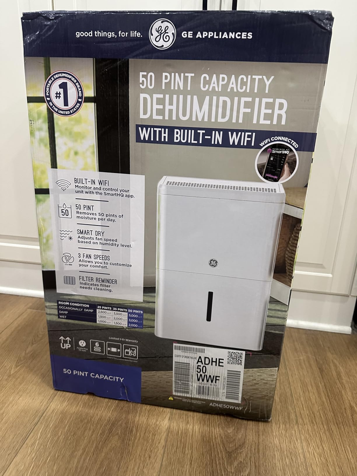 GE Smart Portable Dehumidifier w/WiFi for Basement, Bedroom, Bathroom, Garage, Large Rooms up to 4500 Sq Ft, 50Pint w/Removable Bucket & Continuous Drain Connect for Auto/Manual Drainage customer photo 1