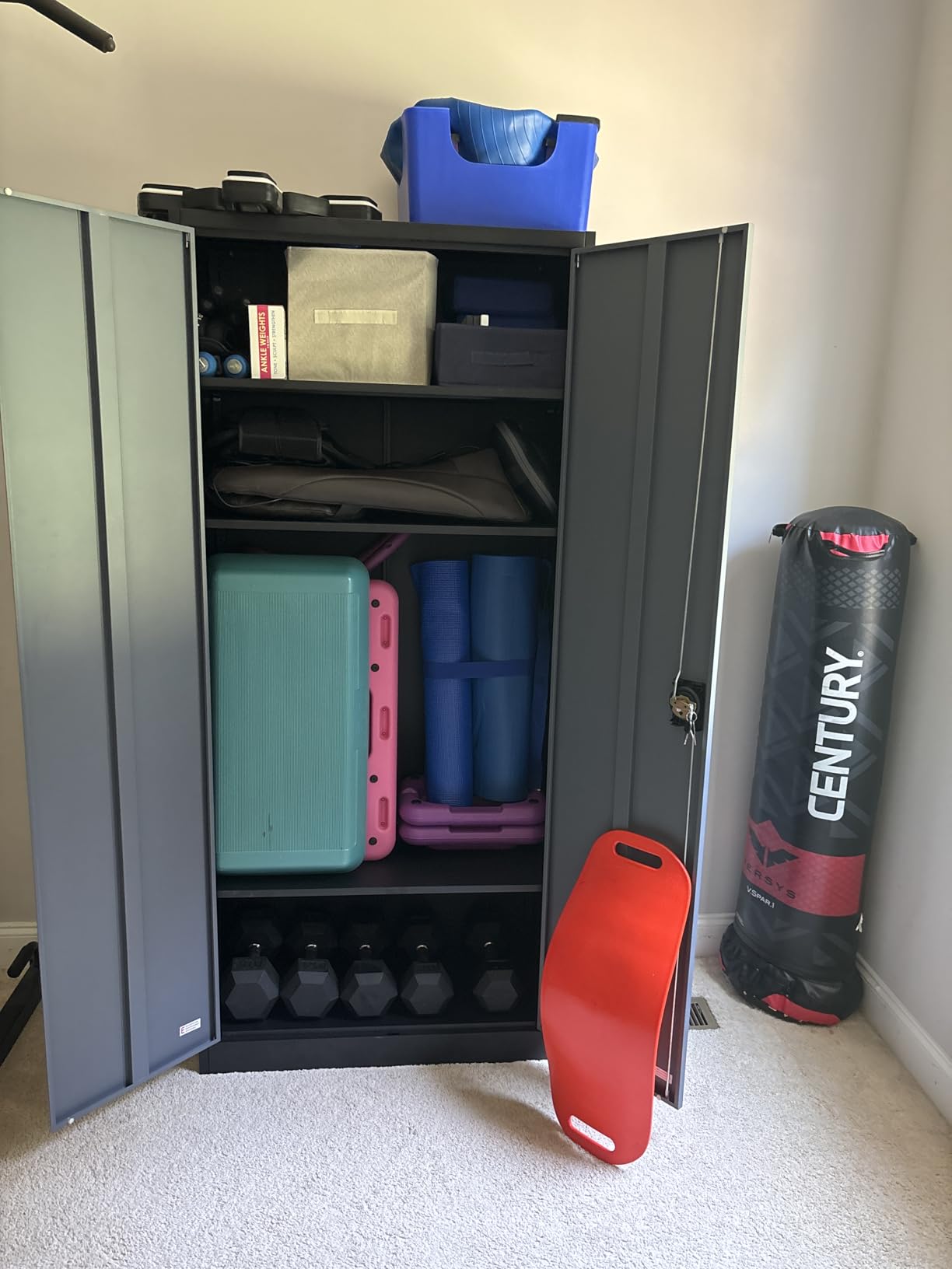Wide & Deep Metal Storage Cabinet with Wheels, Tall Rolling Garage Storage Cabinet with Lock, Black Metal Cabinets with Pegboards and Shelves, Tool Locker for Garage, Home, Office, 43''W x 20''D x 71