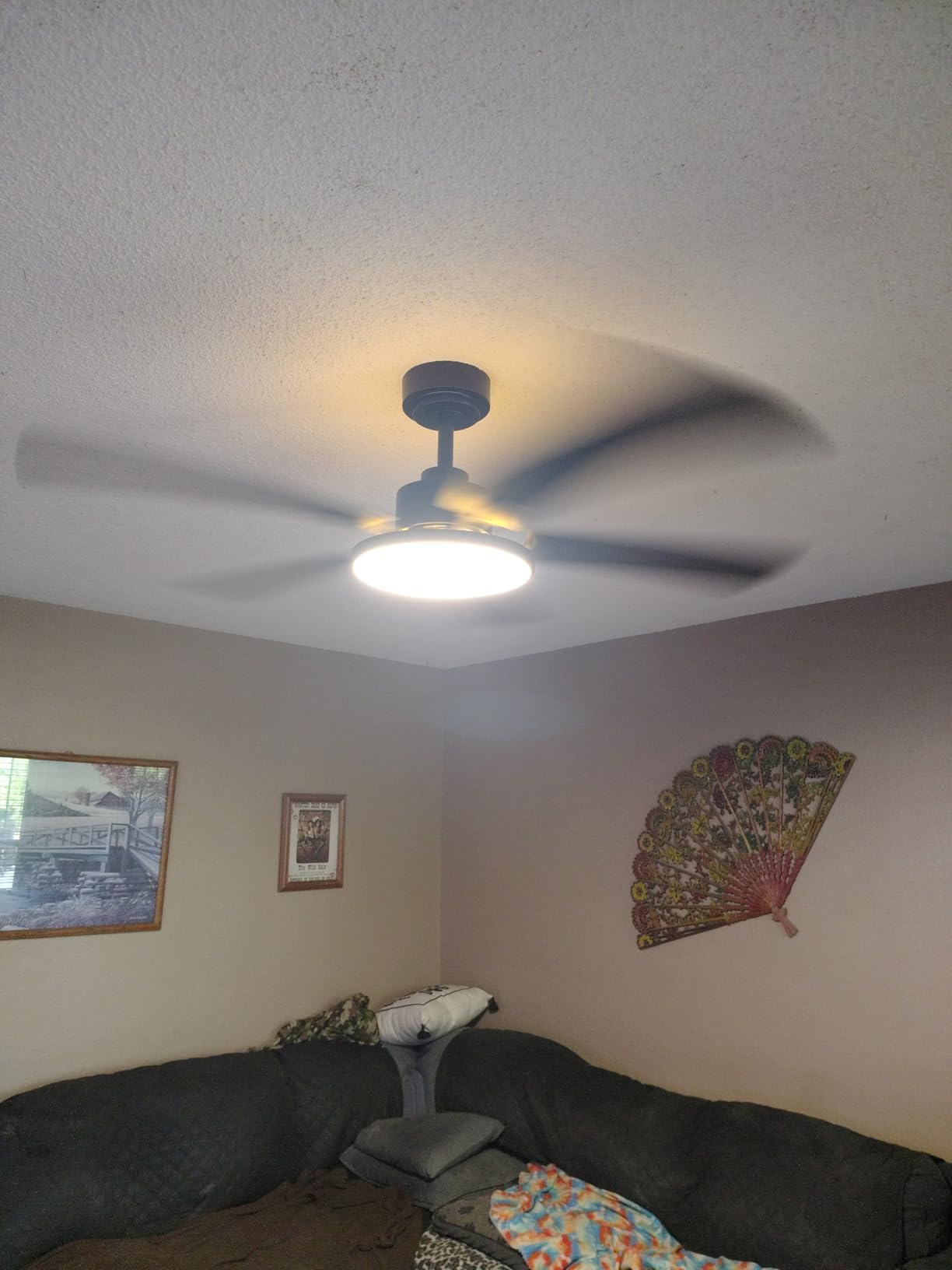 Amico 52 Inch Smart Ceiling Fan with Lights, Remote/App/Alexa/Google Control, WiFi Modern Downrod Mount Ceiling Fan, Reversible DC Motor, 6 Speeds, 3CCT, Dimmable, Quiet for Bedroom/Living Room, Black customer photo 1