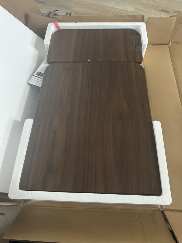 COMHOMA Tiltable Mobile Small Standing Desk, Pneumatic Adjustable Height Overbed Bedside Table with Wheels, Sit Stand Portable Rolling Laptop Desk Computer Workstations, Walnut customer photo 1