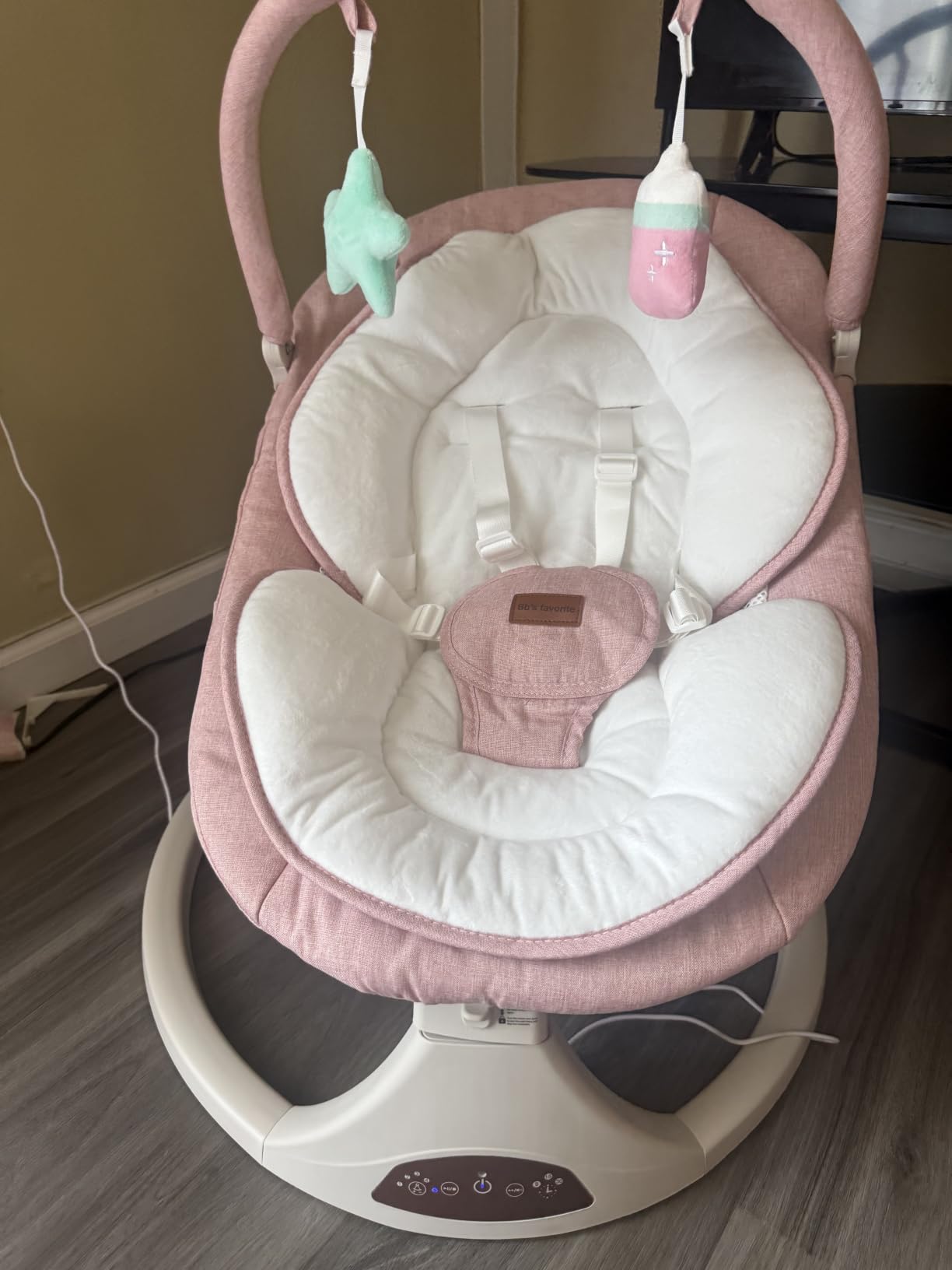 Baby Swings for Infants to Toddler Remote 5 Speeds Timer Safety Lock Gray | 5 point harness, remote/touch panel, auto-off timer, Bluetooth & USB music, dual power options, indoor/outdoor use customer photo 2