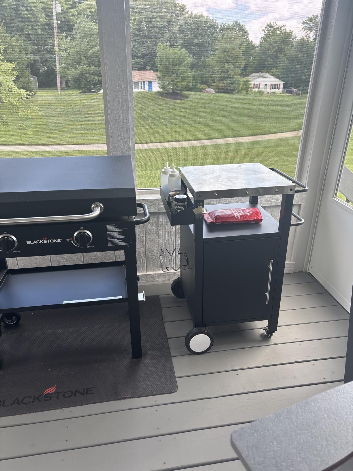 Outdoor Grill Table with Sink, Metal Worktable Kitchen Cabinet Island w/ 304 Stainless Steel Sink, Foldable Top and Storage Cabinet, Rolling Grill Cart with Wheels for Garden, Backyard and Lawn customer photo 1