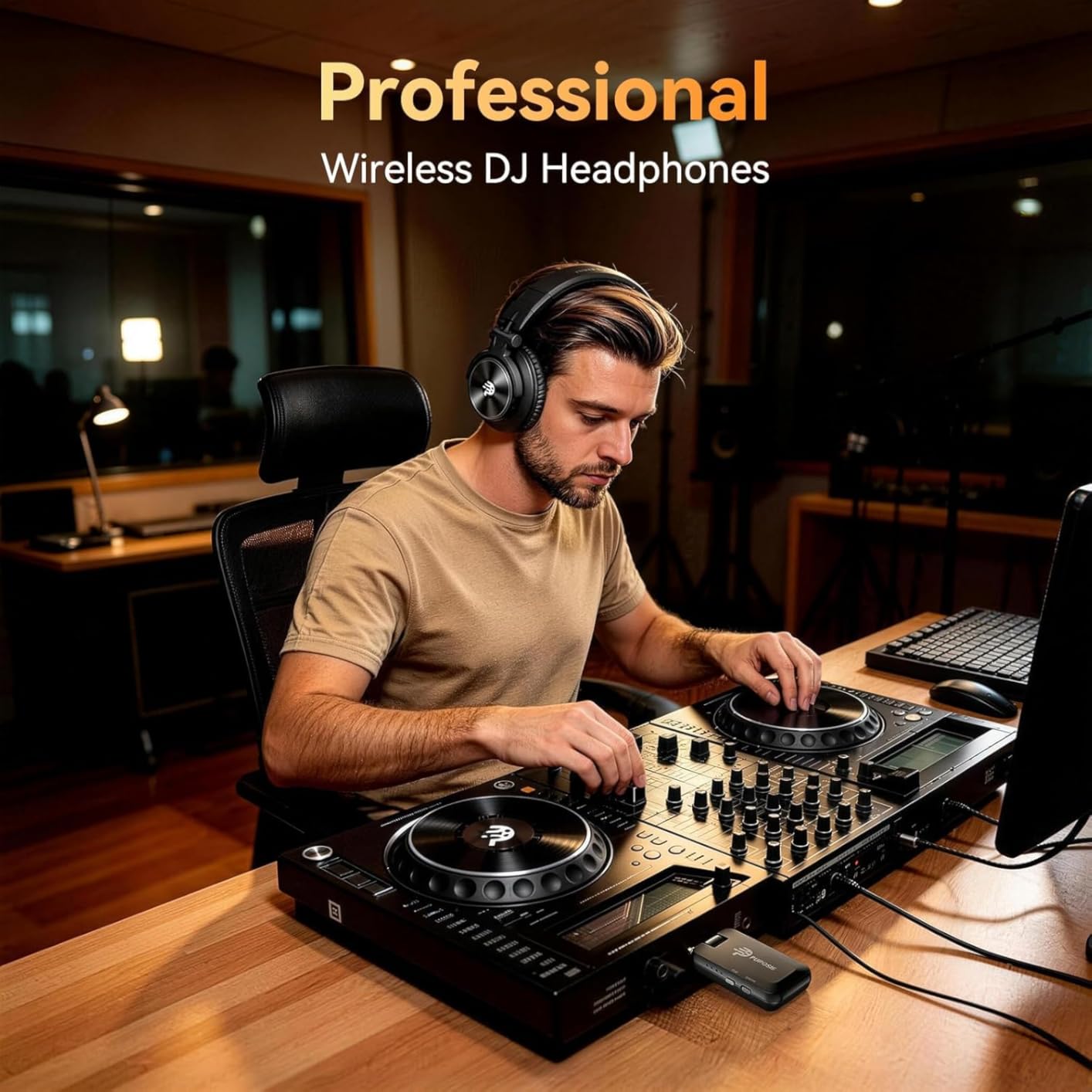 PUPGSIS 2.4GHz Wireless DJ Headphones, 20ms Low Latency Studio Headphones with 1/4 to 3.5mm Jack for Keyboard Turntable Laptop, Dongle/Bluetooth/Wired Connection for Studio Monitor & Mixing DJ, Black customer photo 2