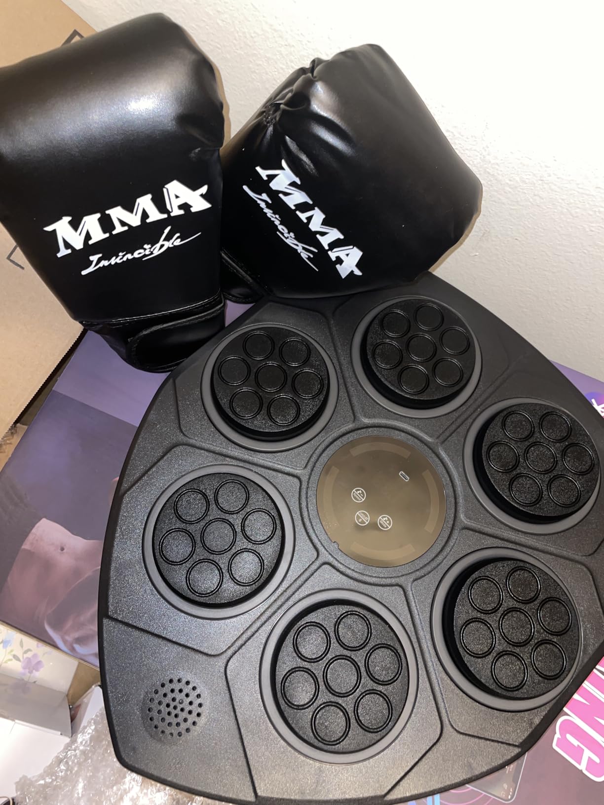 Music Boxing Machine for Kids and Teens Adults, Trainer Equipment with Gloves, Wall-Mounted Boxing Music Workout Machine, LED Electronic Focus Training for Home,Office, Gym customer photo 2