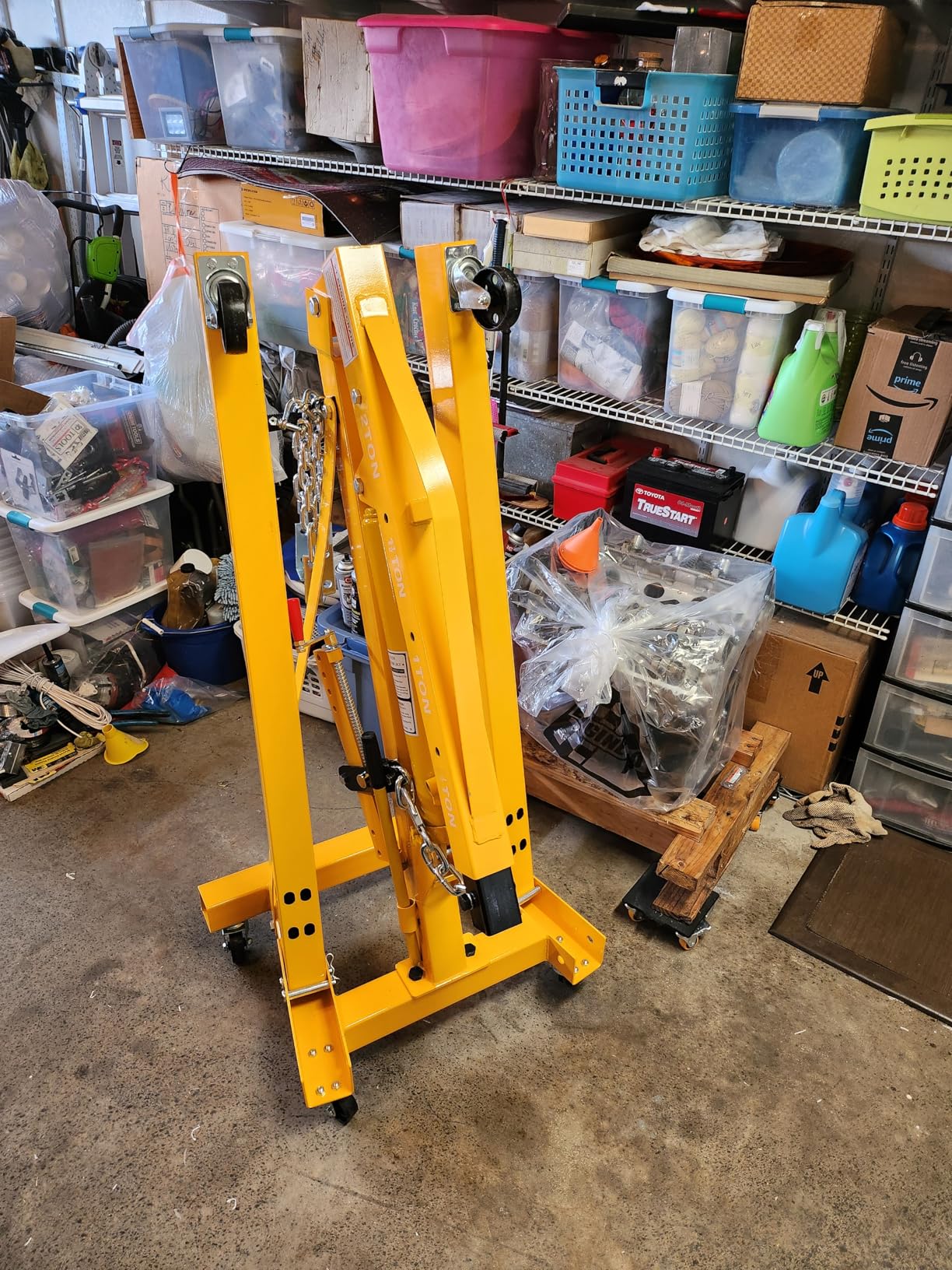 Engine Hoist with Lever, 2 T 4000 LBS Heavy Duty Folding Cherry Picker Engine Lift Hydraulic Tilting Engine Shop Crane with 6 Iron Caster Wheels Telescopic Boom Hitch, Blue customer photo 2