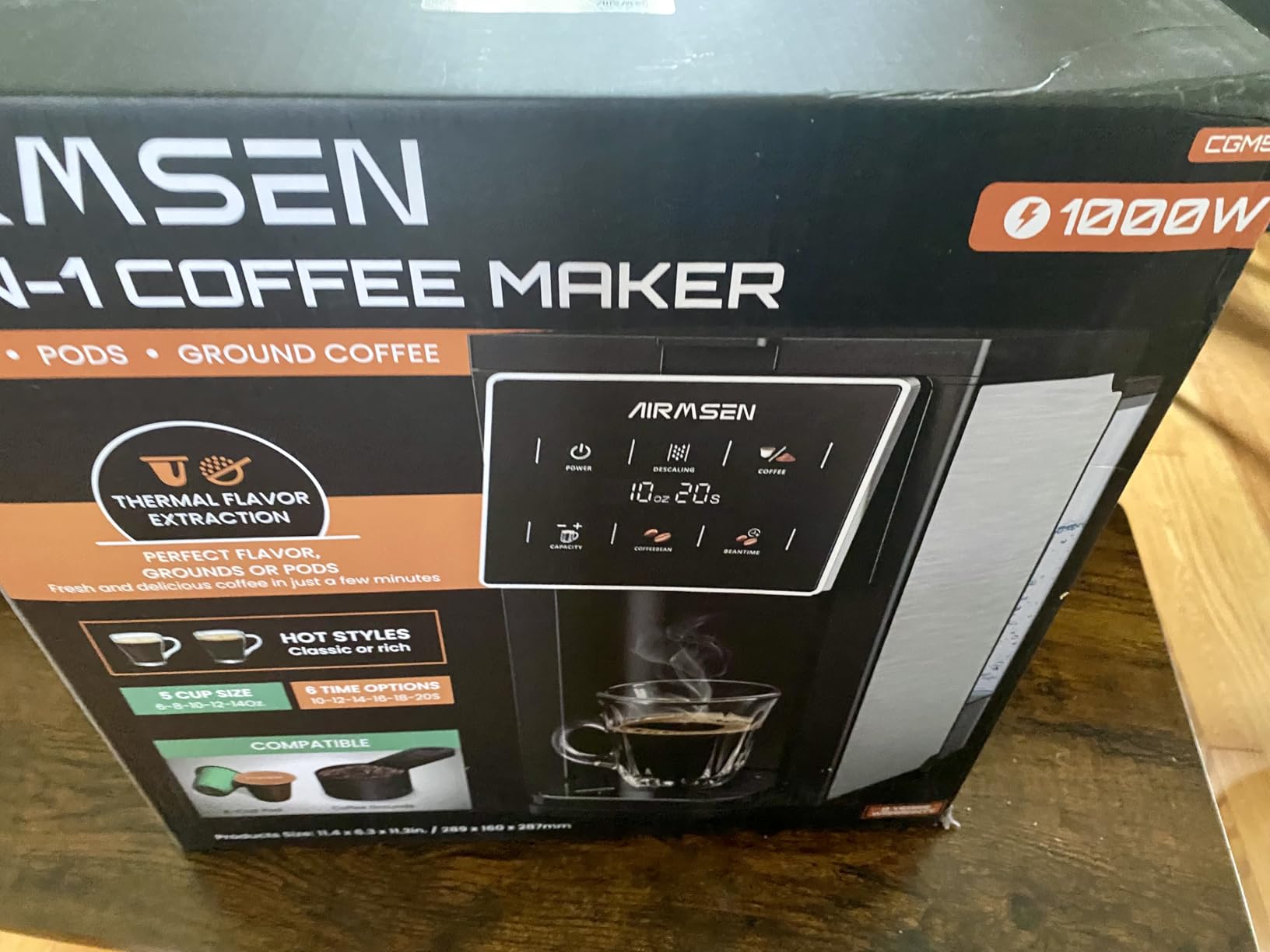 AIRMSEN Grind & Brew Coffee Maker with Built-in Grinder (2026 Model) - Single-Serve, Compatible with K-Cup Pods & Ground, 1000W Fast 6-14oz Brewer customer photo 2