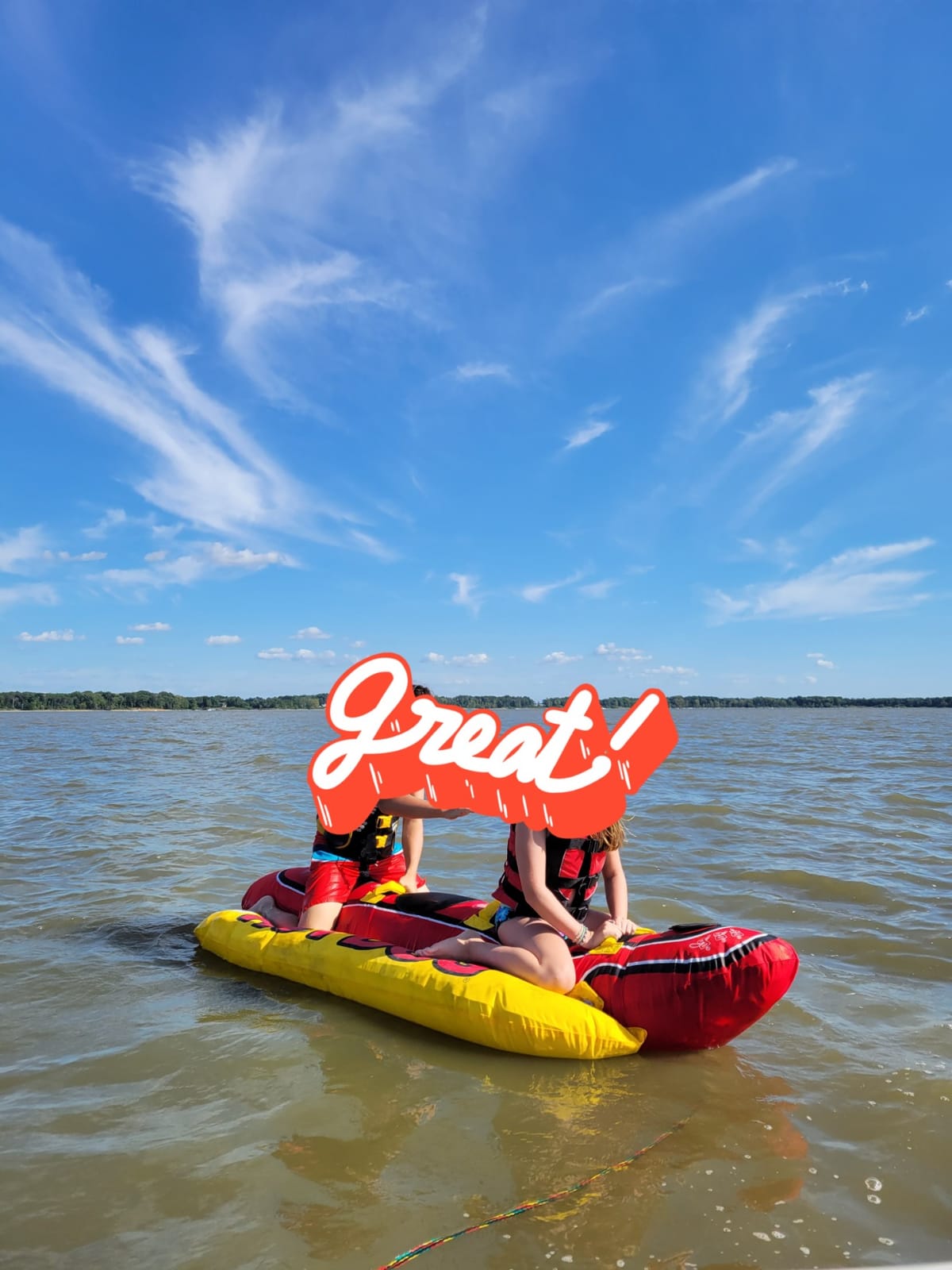 Airhead Hot Dog Towable Tube for Boating, 1-5 Rider Inflatable Boat Tube for Water Tubing, Full Nylon Cover, EVA Padding, Foam Padded Handles w/Neoprene Knuckle Guard, Speed Safety Valve customer photo 2