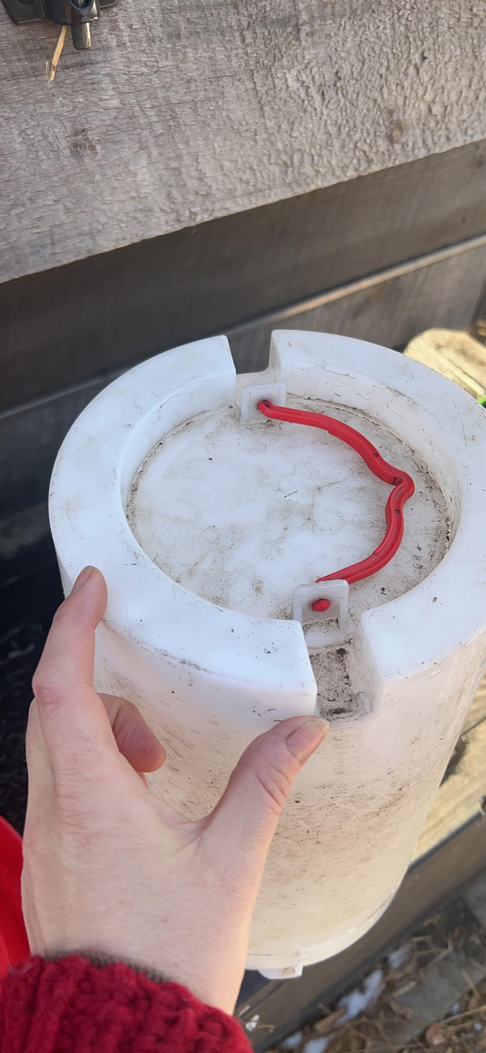 Farm Innovators Thermostatically Controlled Heated 3 Gallon Plastic Outdoor Year Round Hanging Water Fountain for Poultry Watering, Red customer photo 1