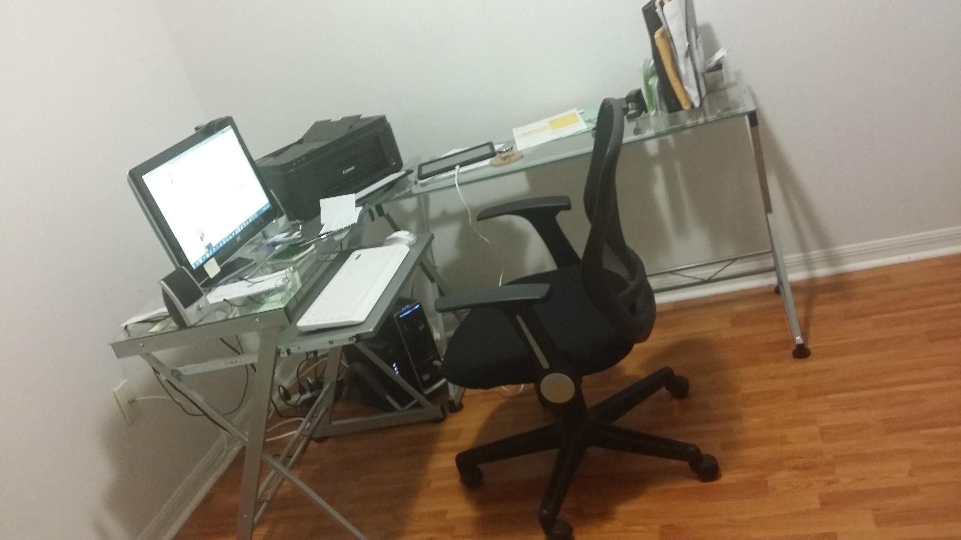 Techni Mobili L Shaped Desk with Keyboard Tray & Tempered Glass Desktop | Home Office, Corner Desk, Work From Home, Professional customer photo 2