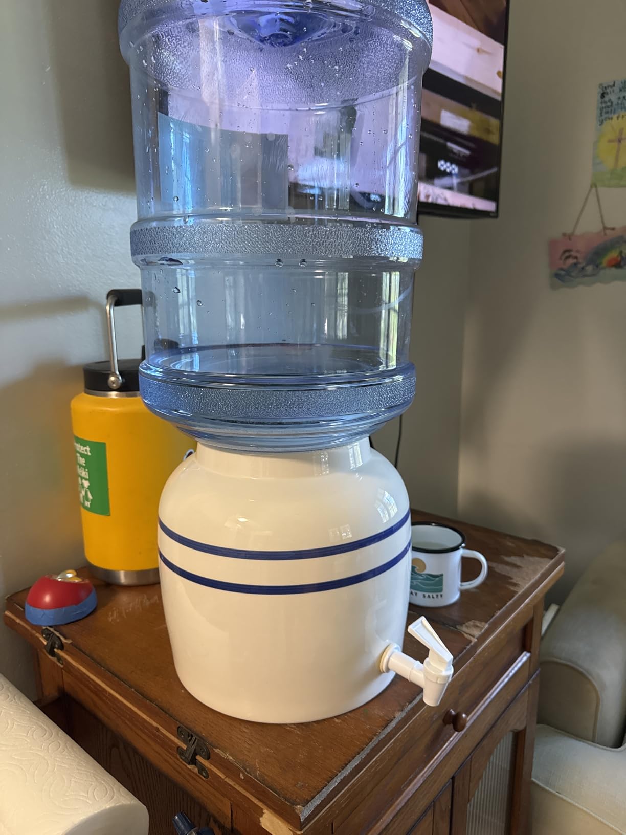New Wave Enviro Porcelain Water Dispenser, Classic Blue Stripe customer photo 1