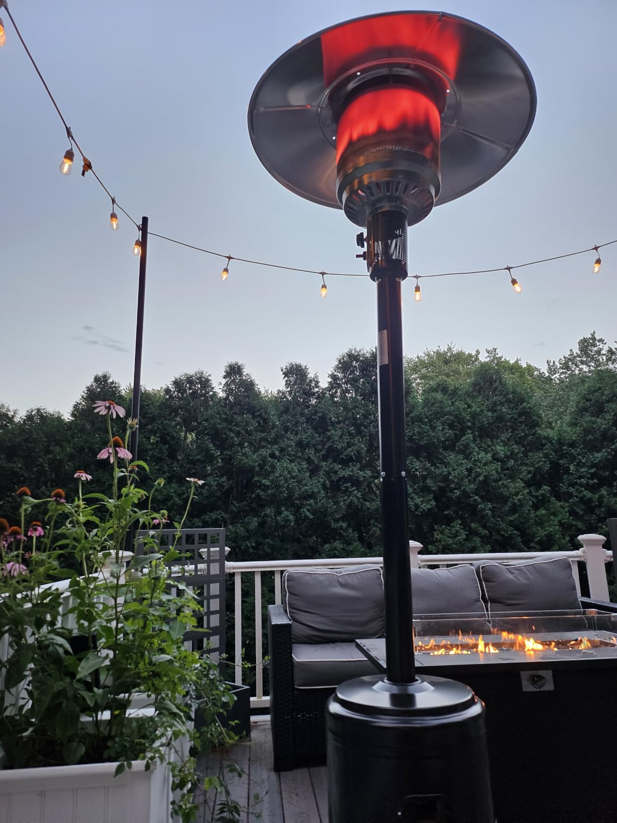 Amazon Basics 46,000 BTU Portable Outdoor Propane Patio Heater with Wheels, Commercial & Residential with Water Tank, Adjustable Heat Output, 9-Foot Radius, Slate Gray, 32.1