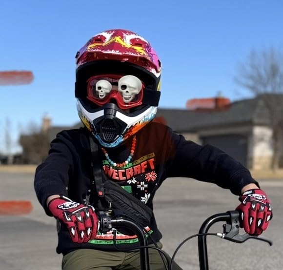 Kids Dirt Bike Helmet Youth Motorcycle Helmet DOT-Certified Full Face Helmets for Motocross ATV Off-Road Street Bike with Goggles & Gloves, Red Spider Small customer photo 2
