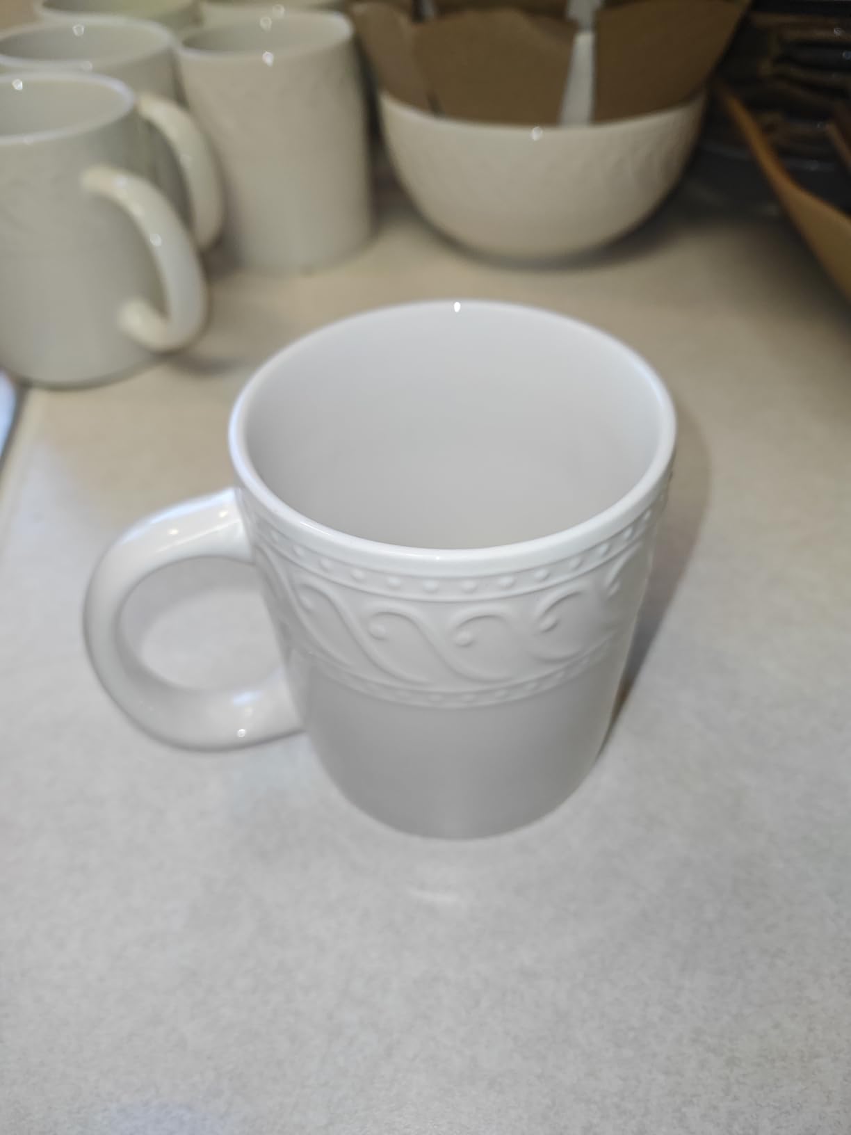 Pfaltzgraff Sylvia Dinnerware Set 32-Piece Service for 8 - White Porcelain Dinner Plates, Salad Plates, Soup Bowls and Mugs with Embossed Scrollwork customer photo 2