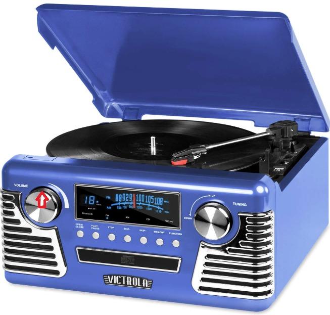 Victrola Haley - Retro Bluetooth Record Player with CD Player - Red | Plays vinyl, CD and AM/FM radio through built-in stereo speakers, 1950s retro design, Bluetooth and aux streaming customer photo 2