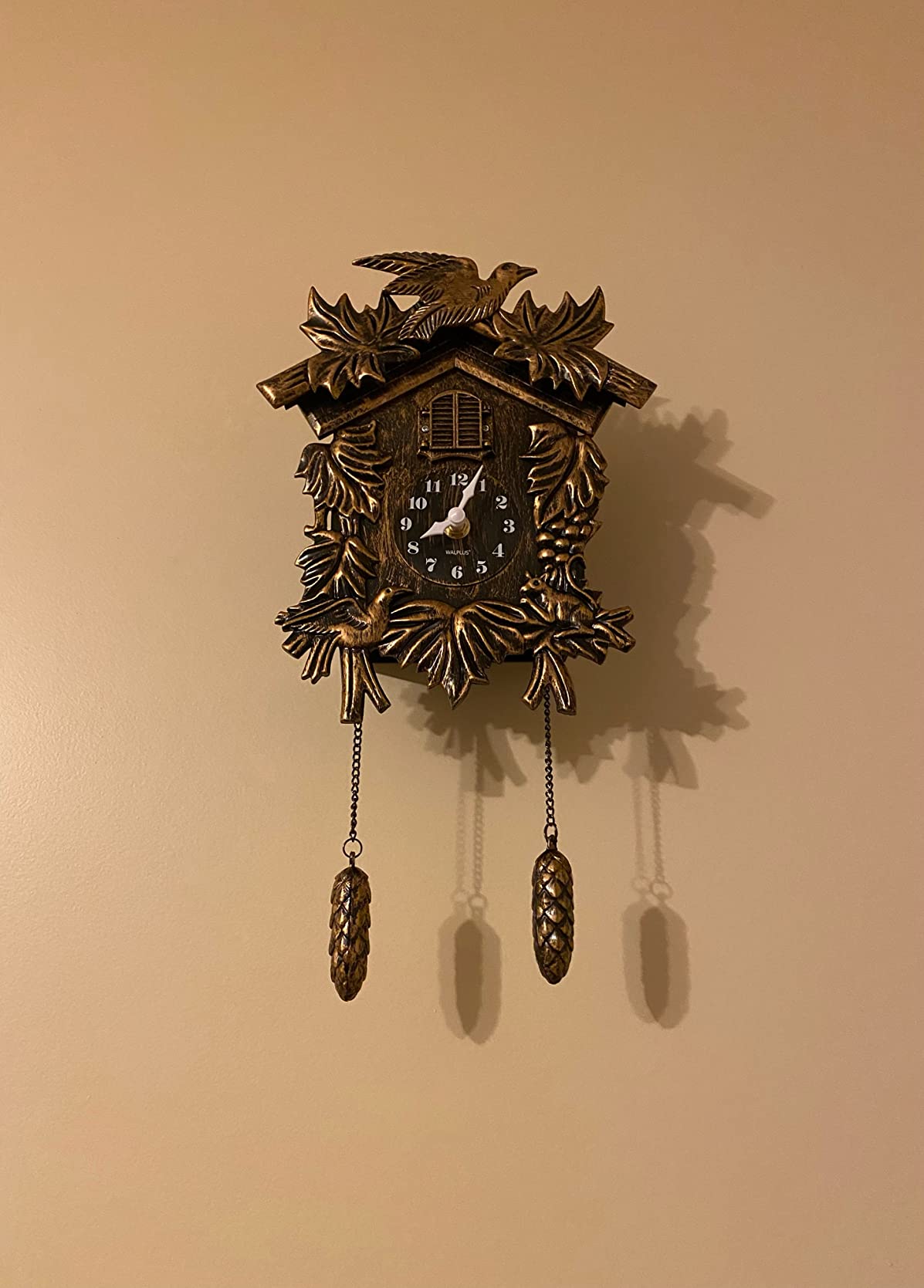 WALPLUS Chiming Cookoo Clock Brown Vintage Bird Flapping Cuckoo Clocks Volume Adjustable Coo Coo Clocks Wall Decoration Battery Operated Pendulum Cuckoo Clock for Home Living Room Office customer photo 1
