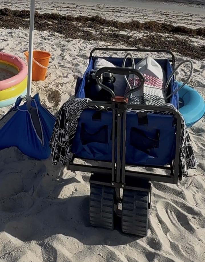 Mac Sports Heavy Duty Collapsible Folding All Terrain Utility Beach Wagon Cart, Blue/Black customer photo 2