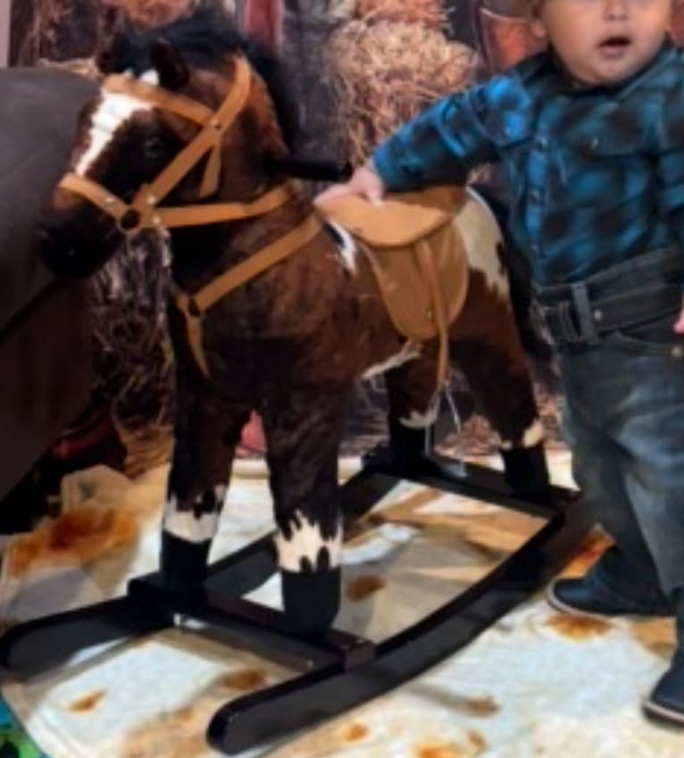 Qaba Rocking Horse Realistic Sounds for Toddlers 3-9, Dark Brown customer photo 2