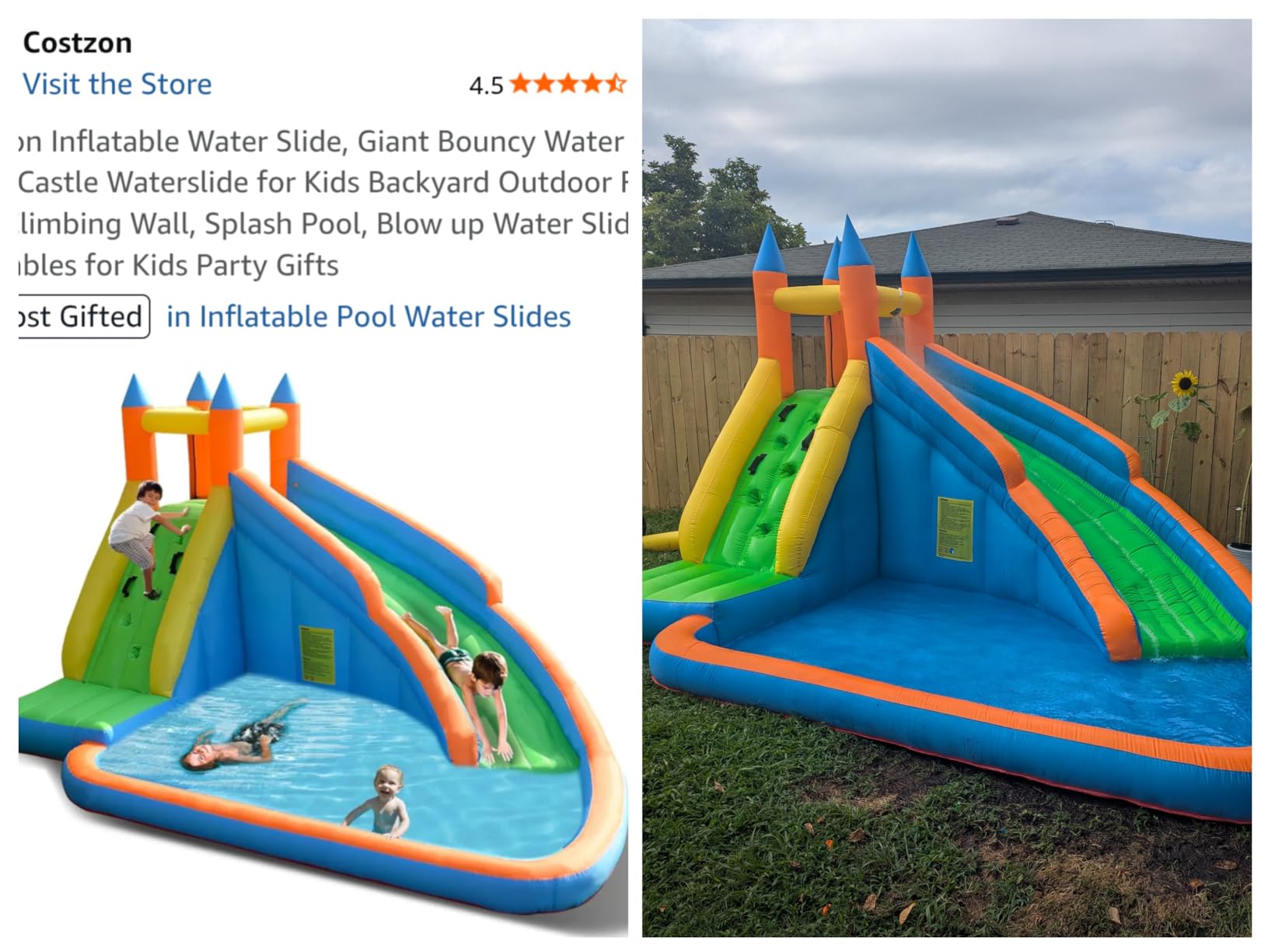 Costzon Inflatable Water Slide, Giant Bouncy Water Park Jump Castle Waterslide for Kids Backyard Outdoor Fun with Climbing Wall, Splash Pool, Blow up Water Slides Inflatables for Kids Party Gifts customer photo 1