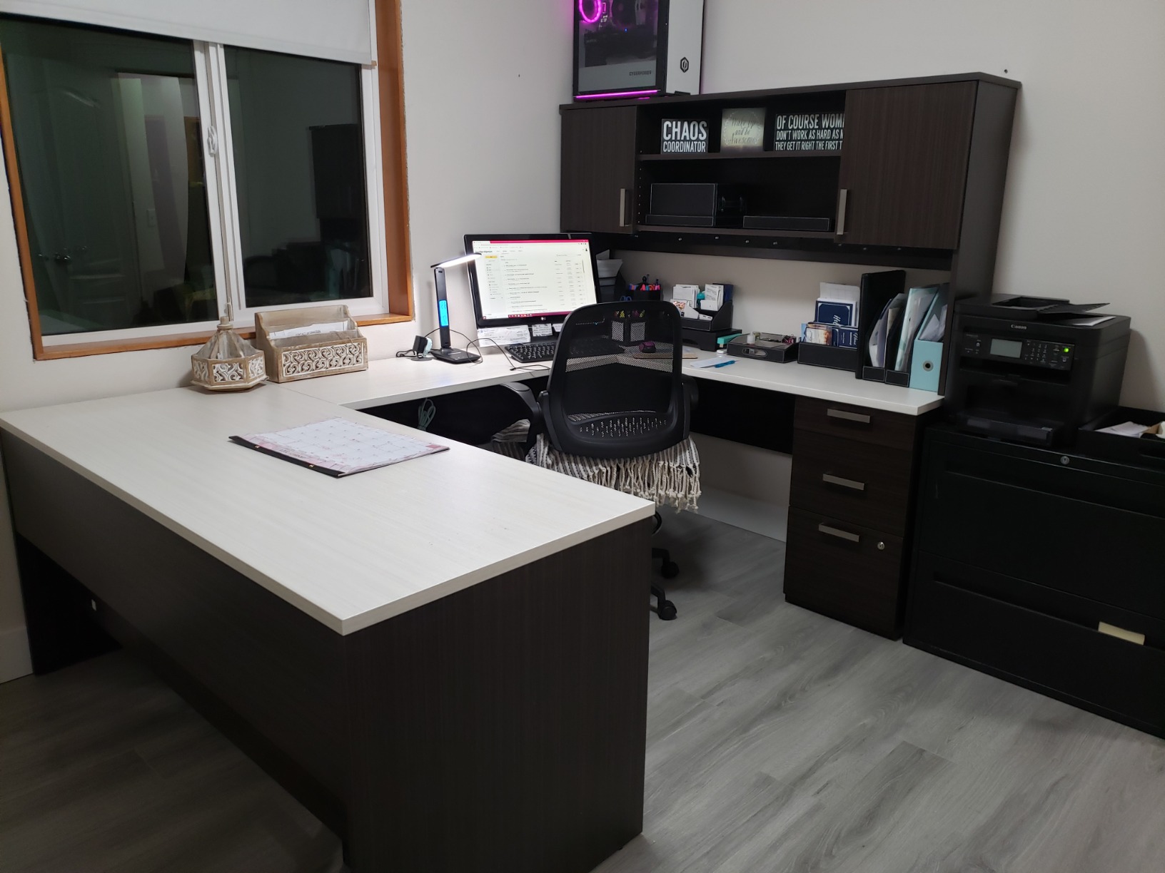 Bestar U-Shaped Desk with Hutch and Drawers, Dark Chocolate, Ridgeley, 65W customer photo 2