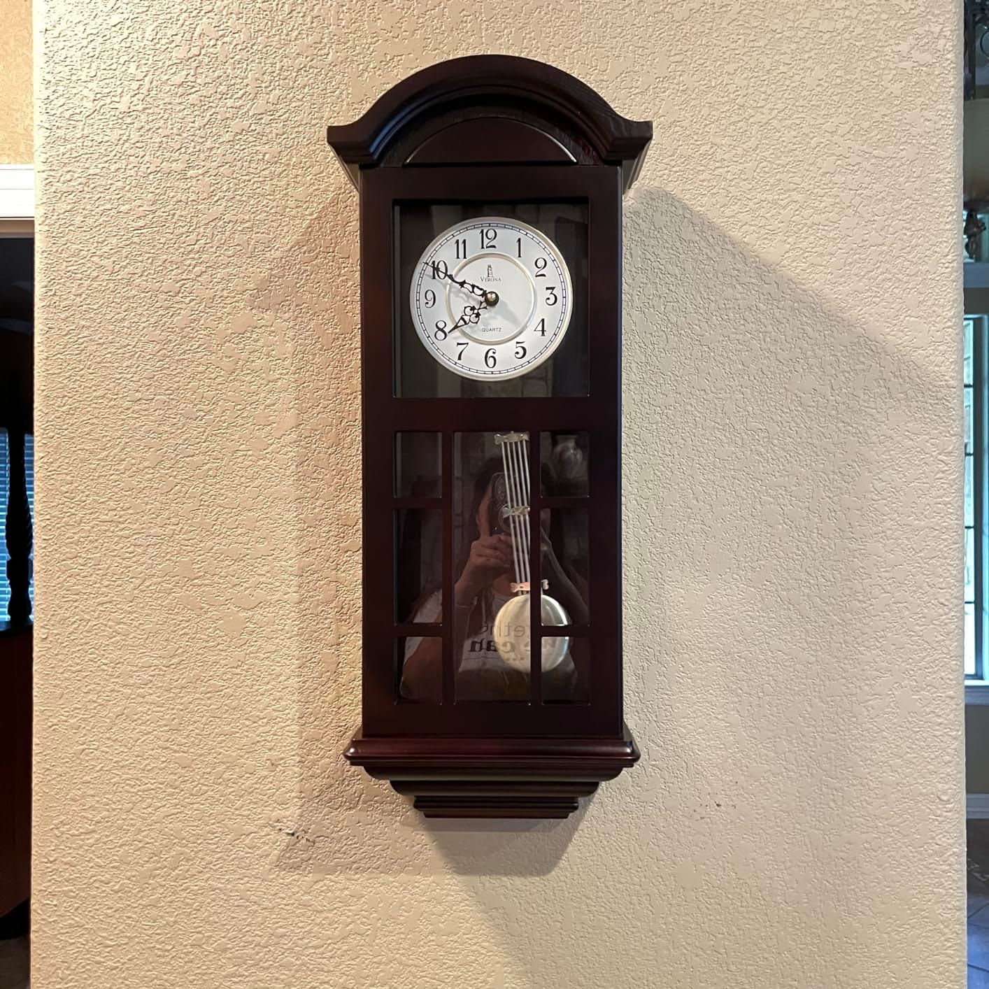 Pendulum Wall Clock, Hanging Wooden Grandfather Wall Clock, Quiet | Real Wood Clock 23.5x9, Non-Chiming Battery Operated with Pendulum, Living Room Decor, Office, Entryway, Home Decor Gift customer photo 1