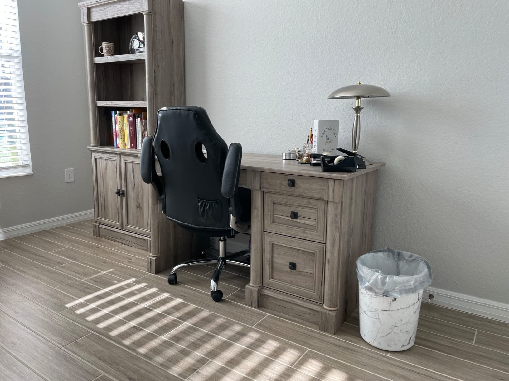 Sauder Palladia Computer Desk with Drawers, Home Office Desk with File Cabinet Storage Drawer, Cable Management, Keyboard Tray, in Vintage Oak finish customer photo 2