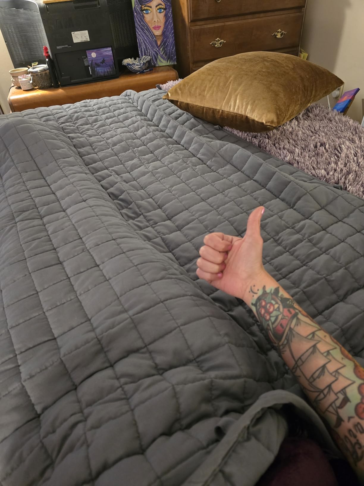 YnM 15lbs Weighted Blanket for Adults, Heavy Bed Throw Blanket with Cooling Glass Beads for All Season Use, Ideal for ~140lbs (48x72 Inches, Twin/Full, Dark Grey) customer photo 2