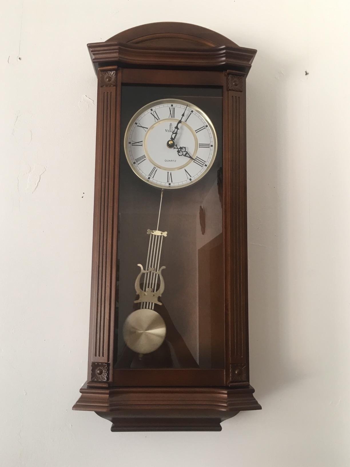 Grandfather Wall Clock with Pendulum, Large Hanging Wooden Clock, Quiet | Solid Wood Clock 26 x 12 Inch, Non-Chiming Battery Operated, Home Decor for Living Room, Entryway, Hallway customer photo 2