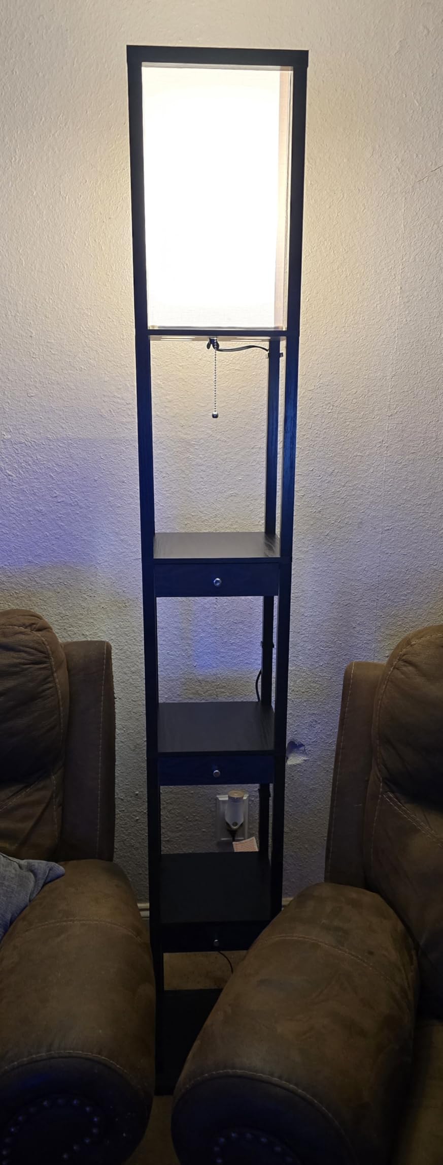 Brightech Maxwell Drawer Edition - Modern Shelf Floor Lamp with Drawer - Corner Display Floor Lamps with Shelves for Living Room, Bedroom and Office - Havana Brown customer photo 1