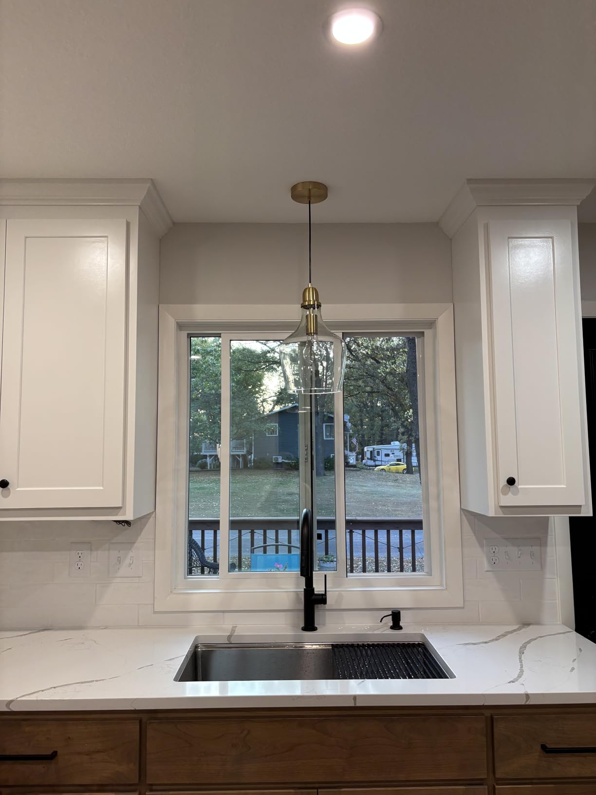 INK+IVY Auburn Pendant Lighting for Dining Room, Industrial Kitchen Lights, Hand-blown Glass Bell Shaped Pendant Light for Kitchen Island, Foyer, Bedroom, Gold/Clear customer photo 2