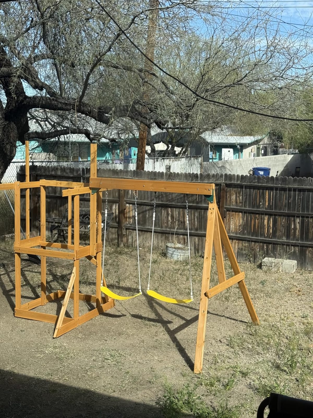 KidKraft Appleton Wooden Swing Set, (Amazon Exclusive) | Rock Wall, Wavy Slide, Vinyl Canopy, 2 Swings, Sandbox Area, For Ages 3+ customer photo 2