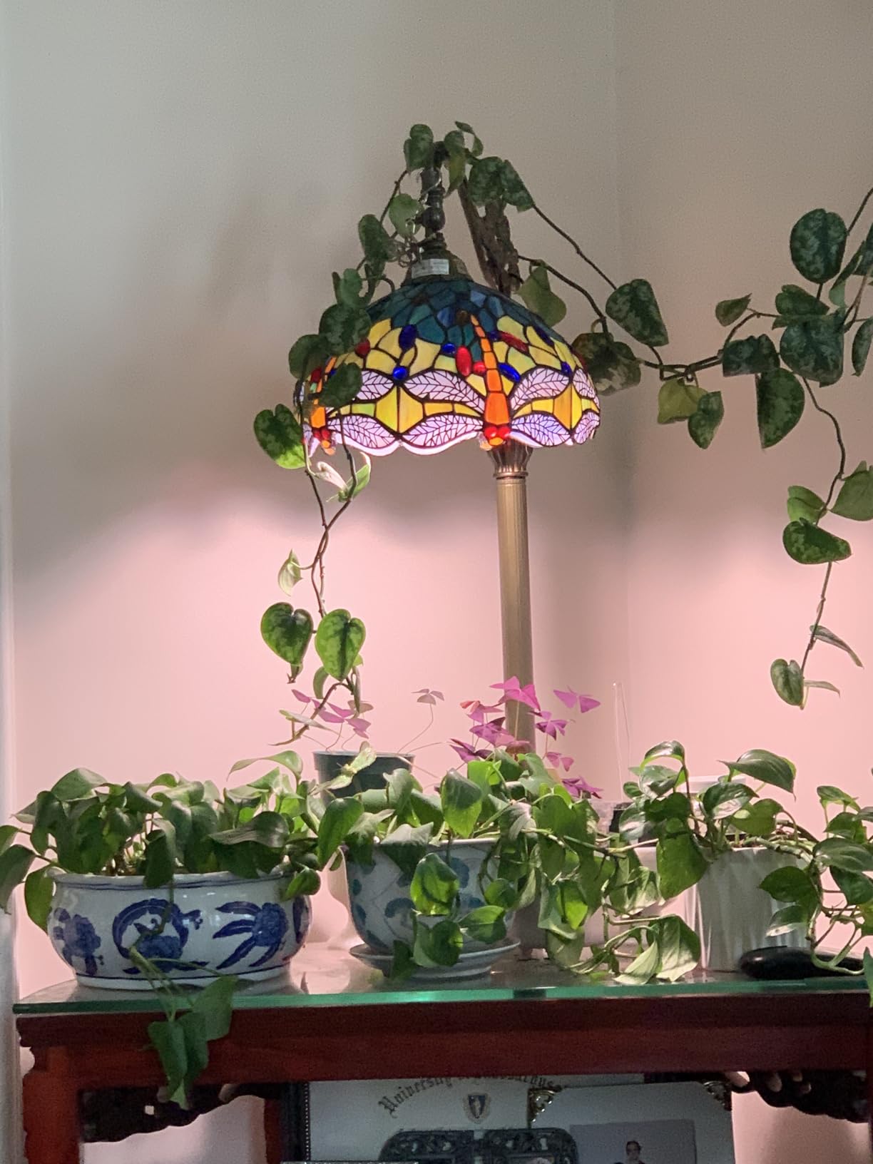WERFACTORY Tiffany Floor Lamp Stained Glass Dragonfly Arch Reading Lamp 12X18X64 Inch Sea Blue Yellow Gooseneck Adjustable Corner Stand Light Decor Bedroom Living Room S128 Series customer photo 2