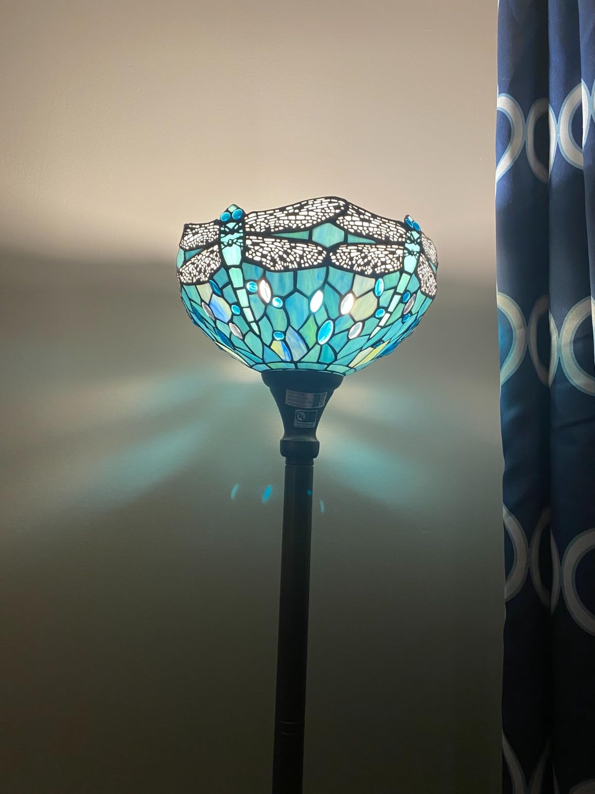 WERFACTORY Tiffany Floor Lamp Sea Blue Stained Glass Torchiere Pole Light 12X12X71 Inches Dragonfly Standing Corner Torch Uplight Decor Bedroom Living Room Home Office S147 Series customer photo 1