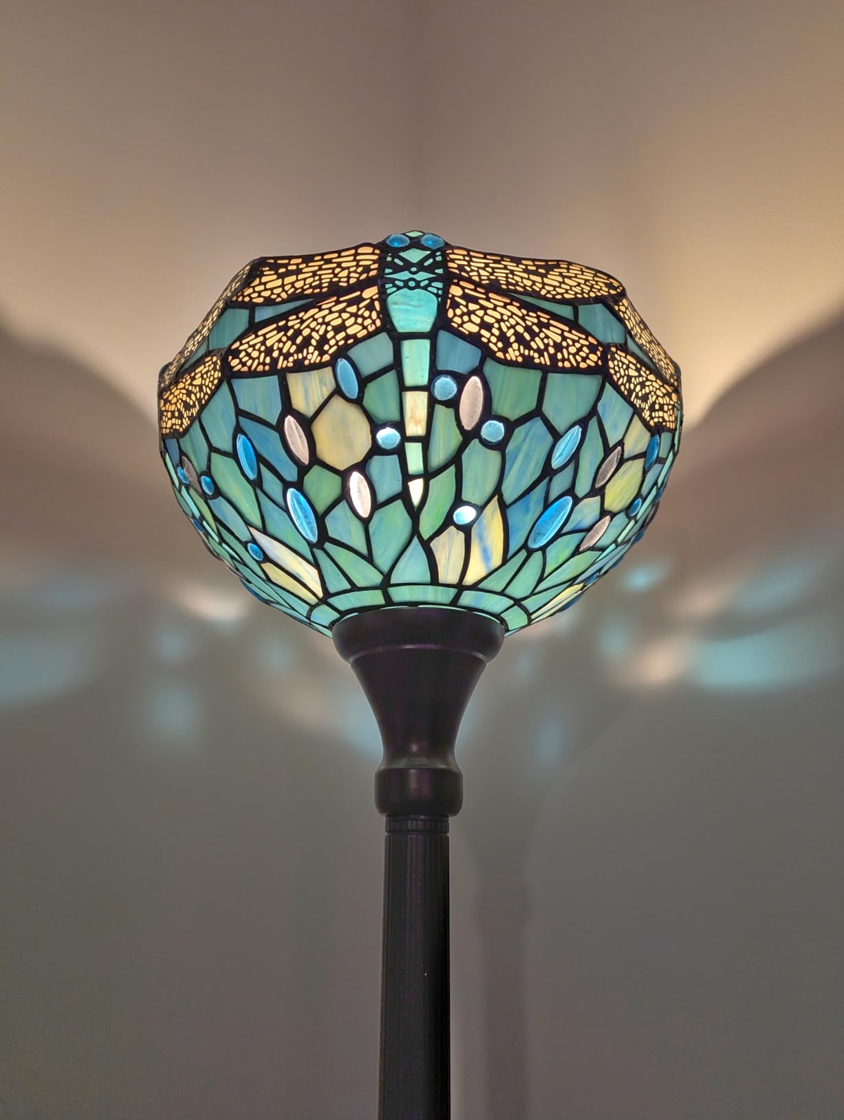 WERFACTORY Tiffany Floor Lamp Sea Blue Stained Glass Torchiere Pole Light 12X12X71 Inches Dragonfly Standing Corner Torch Uplight Decor Bedroom Living Room Home Office S147 Series customer photo 2