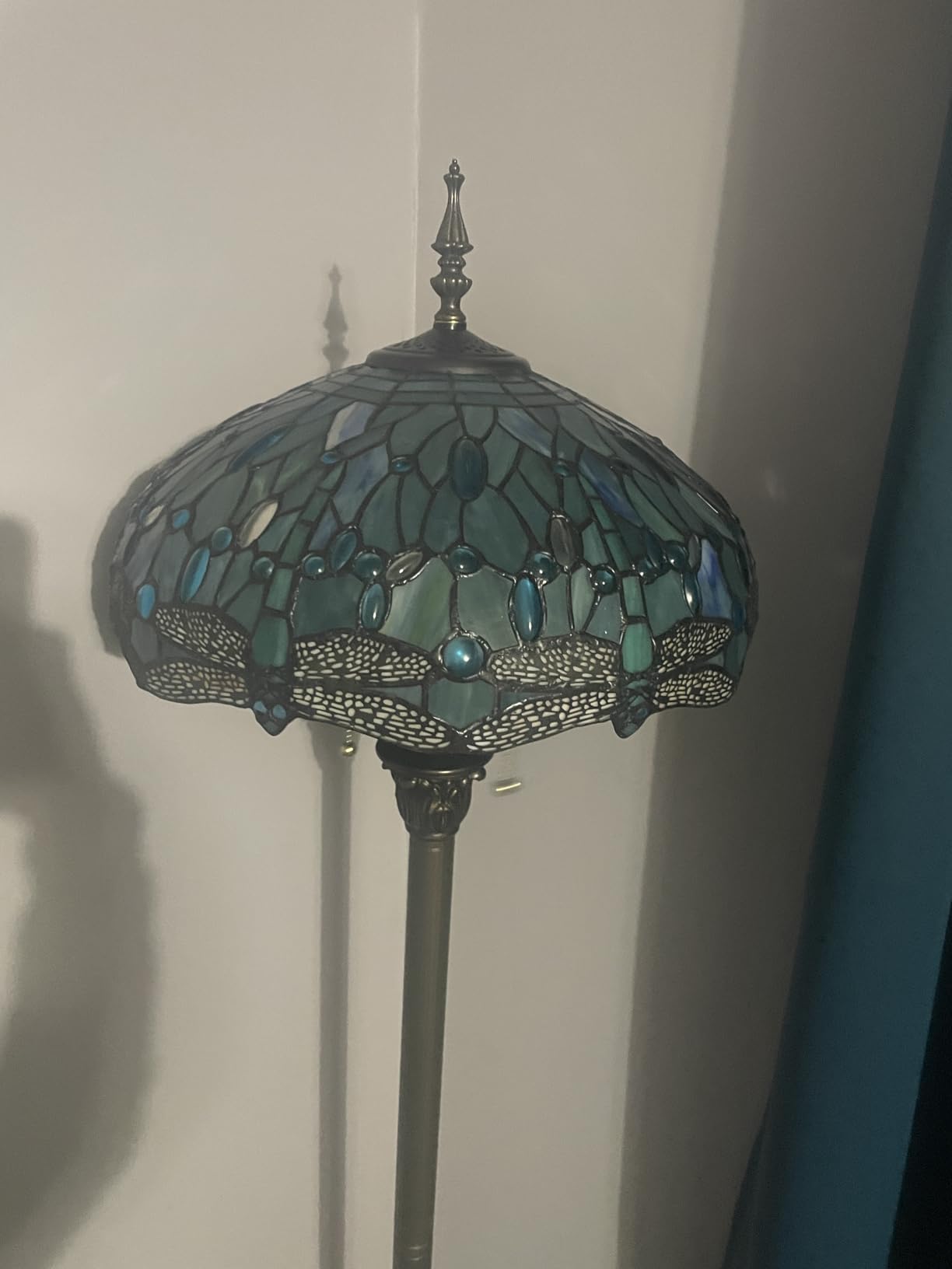 WERFACTORY Tiffany Floor Lamp Sea Blue Stained Glass Dragonfly Standing Reading Light 16X16X64 Inches Antique Pole Corner Lamp Decor Bedroom Living Room Home Office S147 Series customer photo 1
