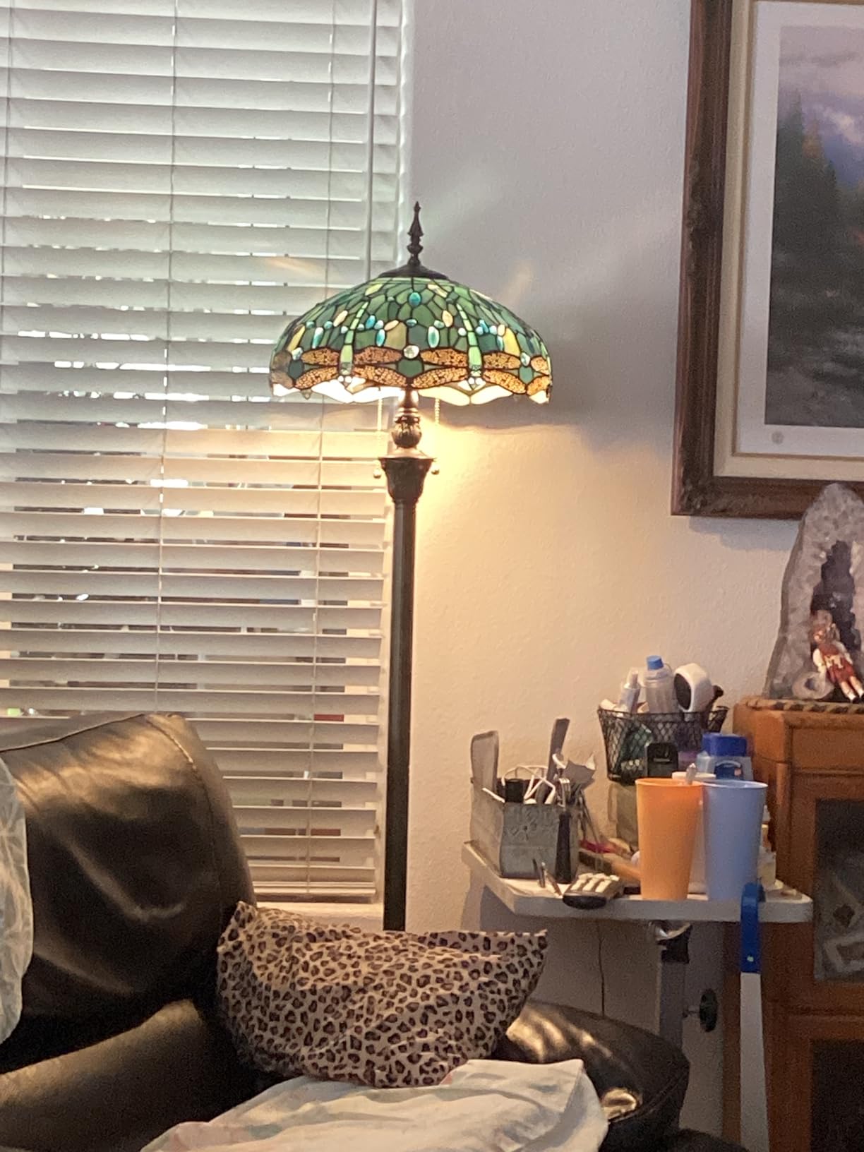 WERFACTORY Tiffany Floor Lamp Sea Blue Stained Glass Dragonfly Standing Reading Light 16X16X64 Inches Antique Pole Corner Lamp Decor Bedroom Living Room Home Office S147 Series customer photo 2