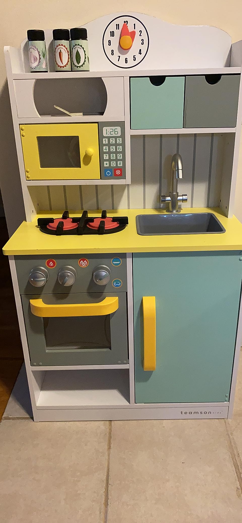 Teamson Kids Little Chef Florence Classic Interactive Wooden Play Kitchen with Accessories and Storage Space for Easy Clean Up, White with Mint Green and Yellow Accents customer photo 1