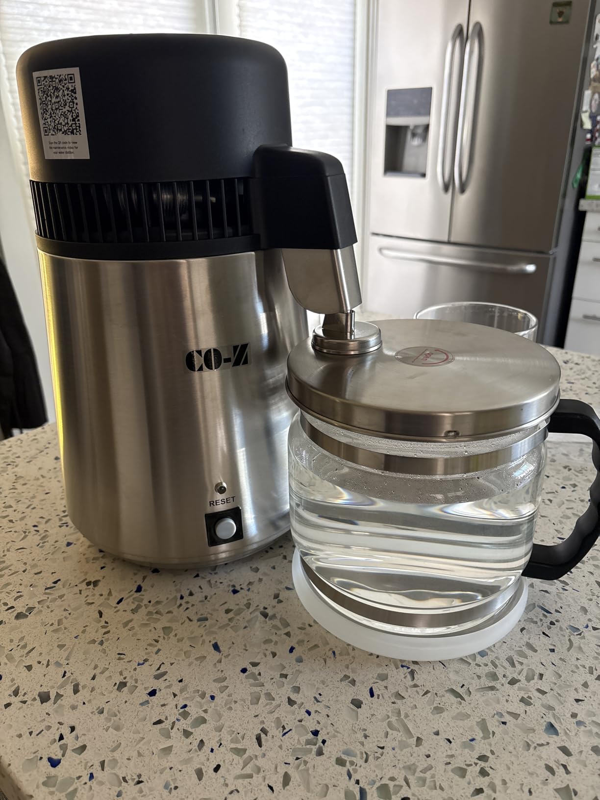 CO-Z 4L Brushed Stainless Steel 750W Countertop Water Distiller, Glass Pot, 0.3 gal per hour, 304 stainless steel, auto shut-off at 302F, for home office clinic lab distilling customer photo 2