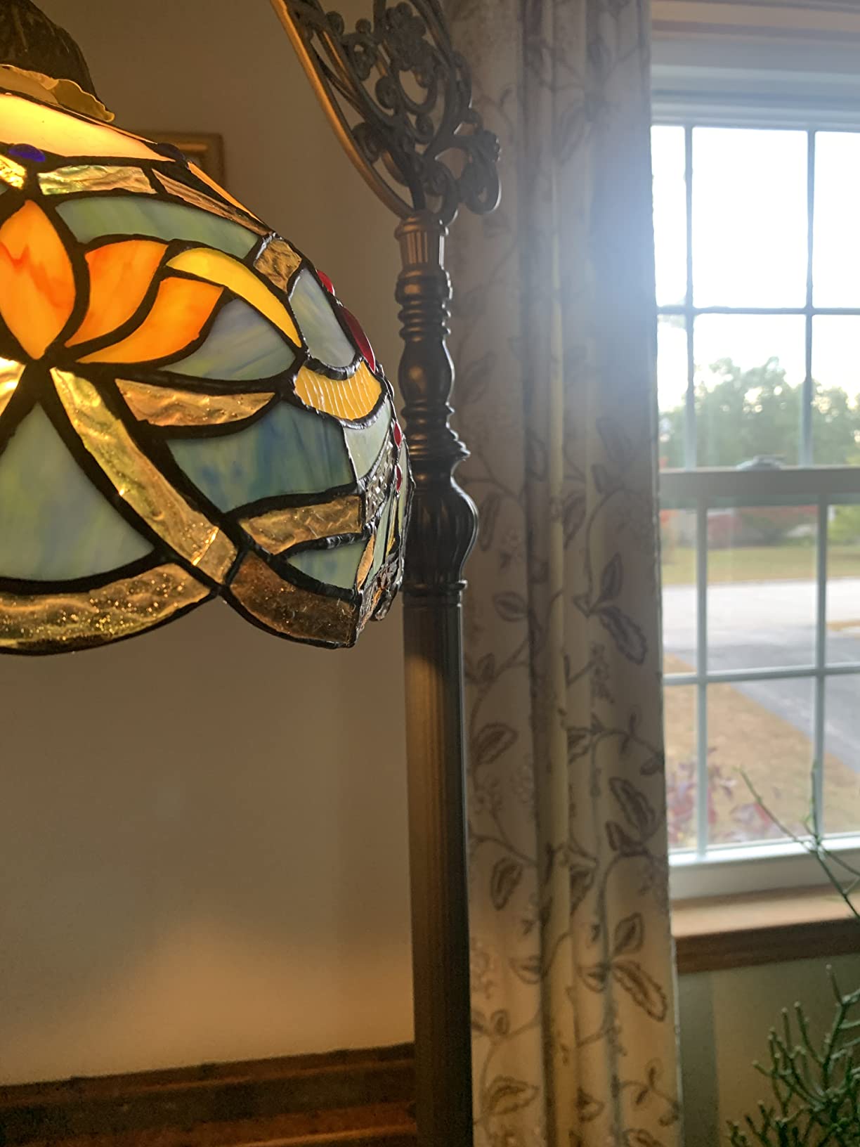 WERFACTORY Tiffany Floor Lamp Blue Lotus Flower Stained Glass Arched Lamp 12X18X64 Inch Gooseneck Adjustable Corner Standing Reading Light Decor Bedroom Living Room S220 Series customer photo 2