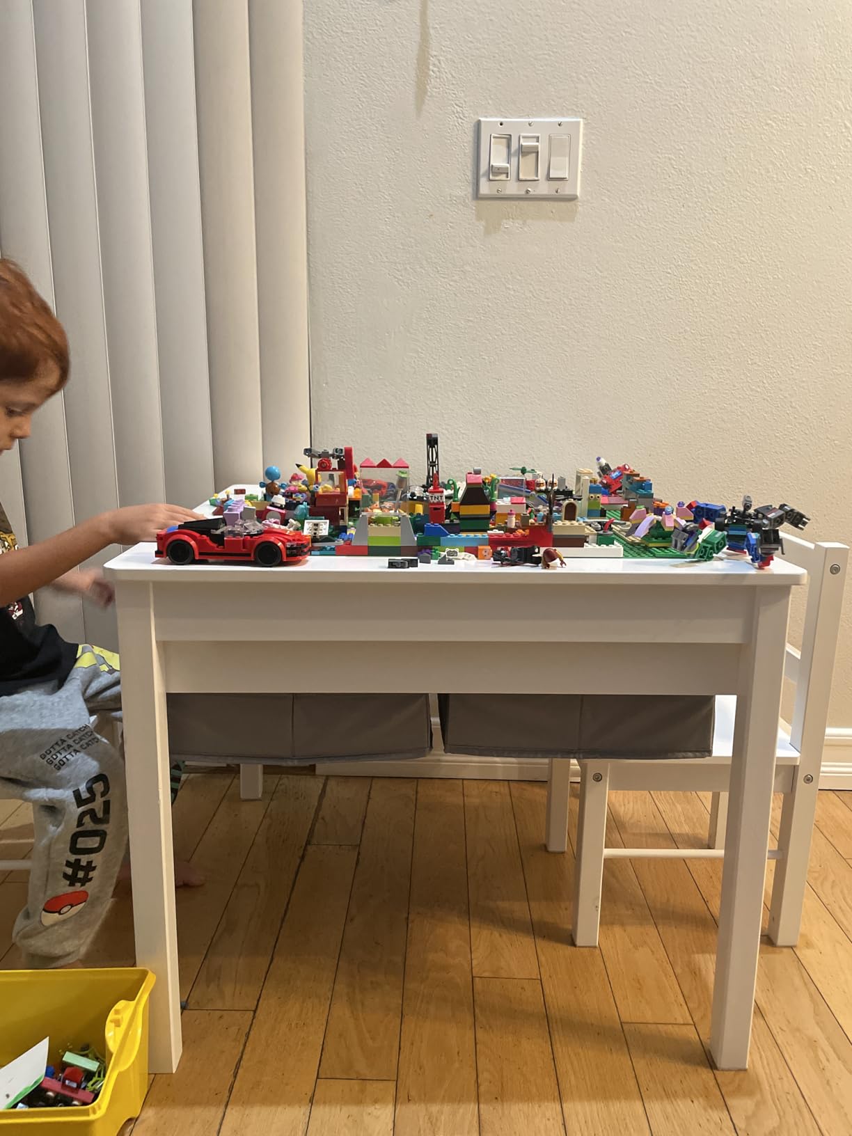 UTEX 2 in 1 Kids Construction Play Table and Chairs Compatible with Lego | Wooden Kids Building & Activity Table Set with Pull-Out Fabric Drawer, Reversible Tabletop, Water-based Paint, Smooth Edges customer photo 1