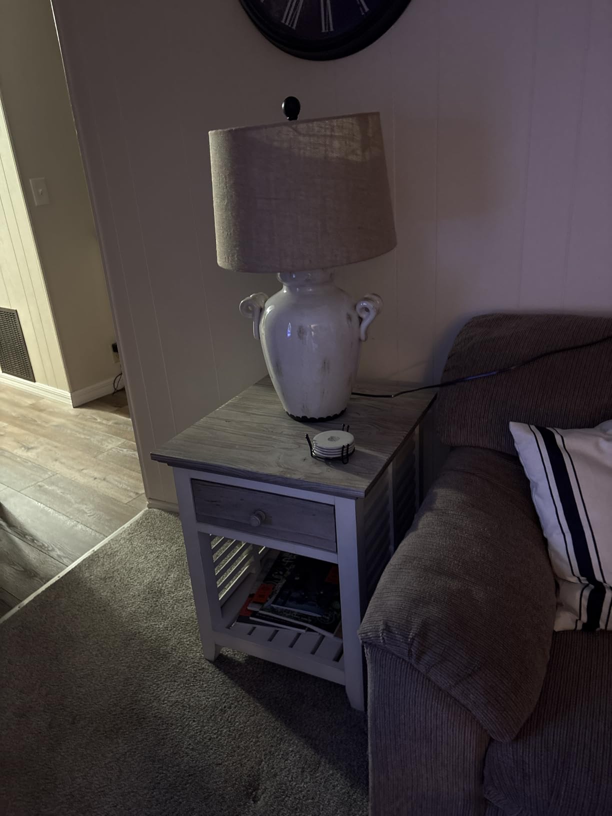 Signature Design by Ashley 27-Inch Farmhouse Ceramic Table Lamp, Cream | Antiqued crackle-glazed ceramic, Heavyweight 10 lbs base, Light fabric drum shade, Emelda Series customer photo 1