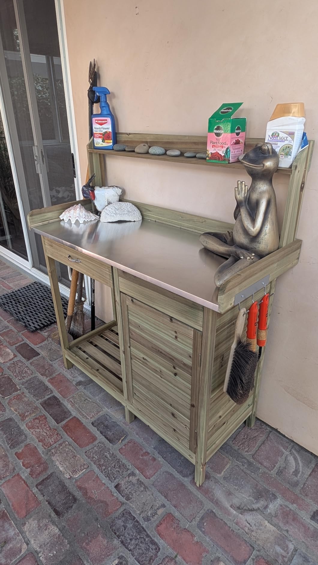 Yaheetech Potting Bench Outdoor Potting Table with Storage, Natural Wood customer photo 1