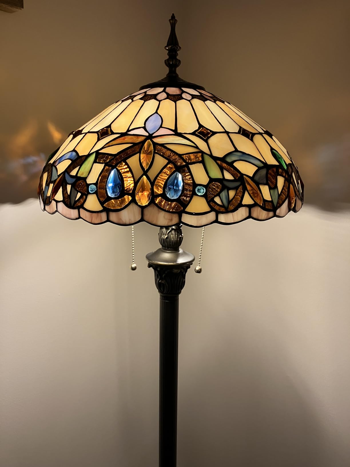 WERFACTORY Tiffany Floor Lamp Serenity Victorian Stained Glass Standing Reading Light 16X16X64 Inches Antique Pole Corner Lamp Decor Bedroom Living Room Home Office S021 Series customer photo 2