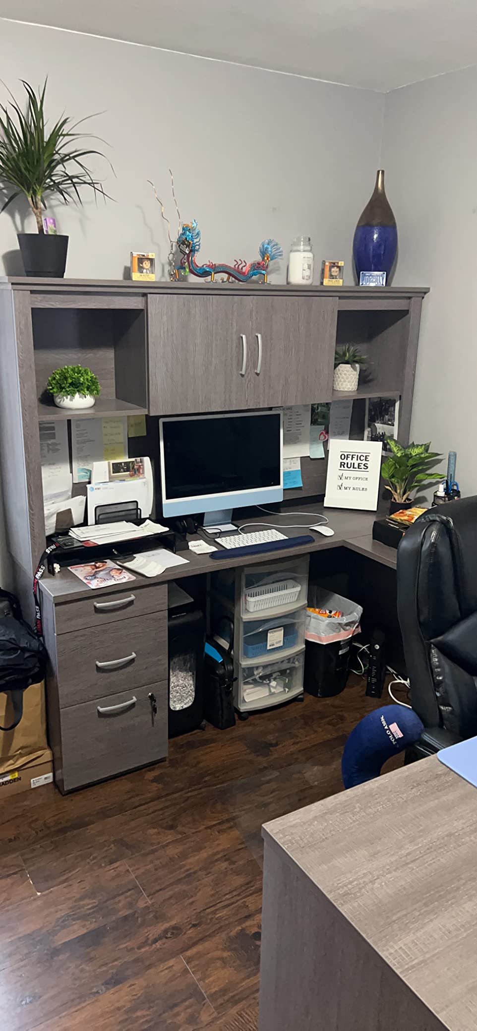 Bestar U or L Shaped Desk with Hutch and Drawers, Bark Grey, Logan, 66W customer photo 1