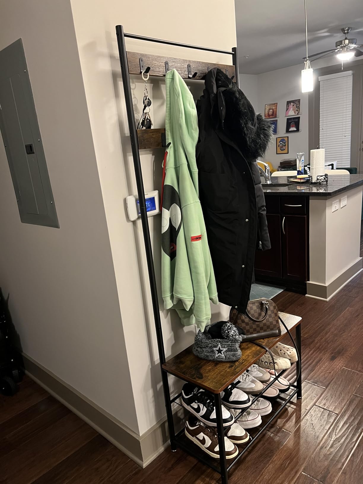 VASAGLE Coat Rack, Hall Tree with Shoe Storage Bench, Entryway Bench with Shoe Storage, 3-in-1, Steel Frame, for Entryway, 12.6 x 27.6 x 68.9 Inches, Industrial, Rustic Brown and Black UHSR41BX customer photo 2