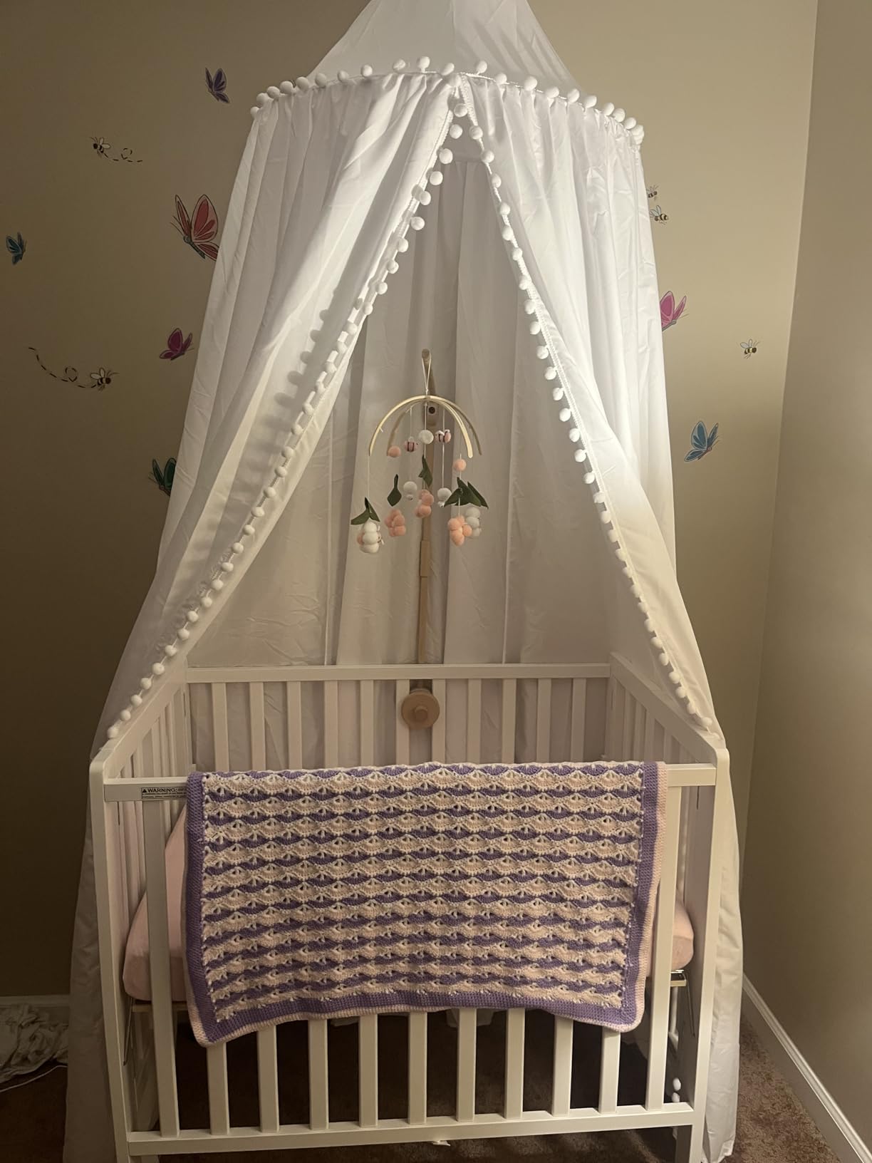 LOAOL Bed Canopy with Pom Pom Kids Reading Nook Hanging Tent (White) | Canopy for Kids Crib Baby Girl Netting Cover Canopy Crib Curtain Nursery Play Game Castle Room Decoration customer photo 1