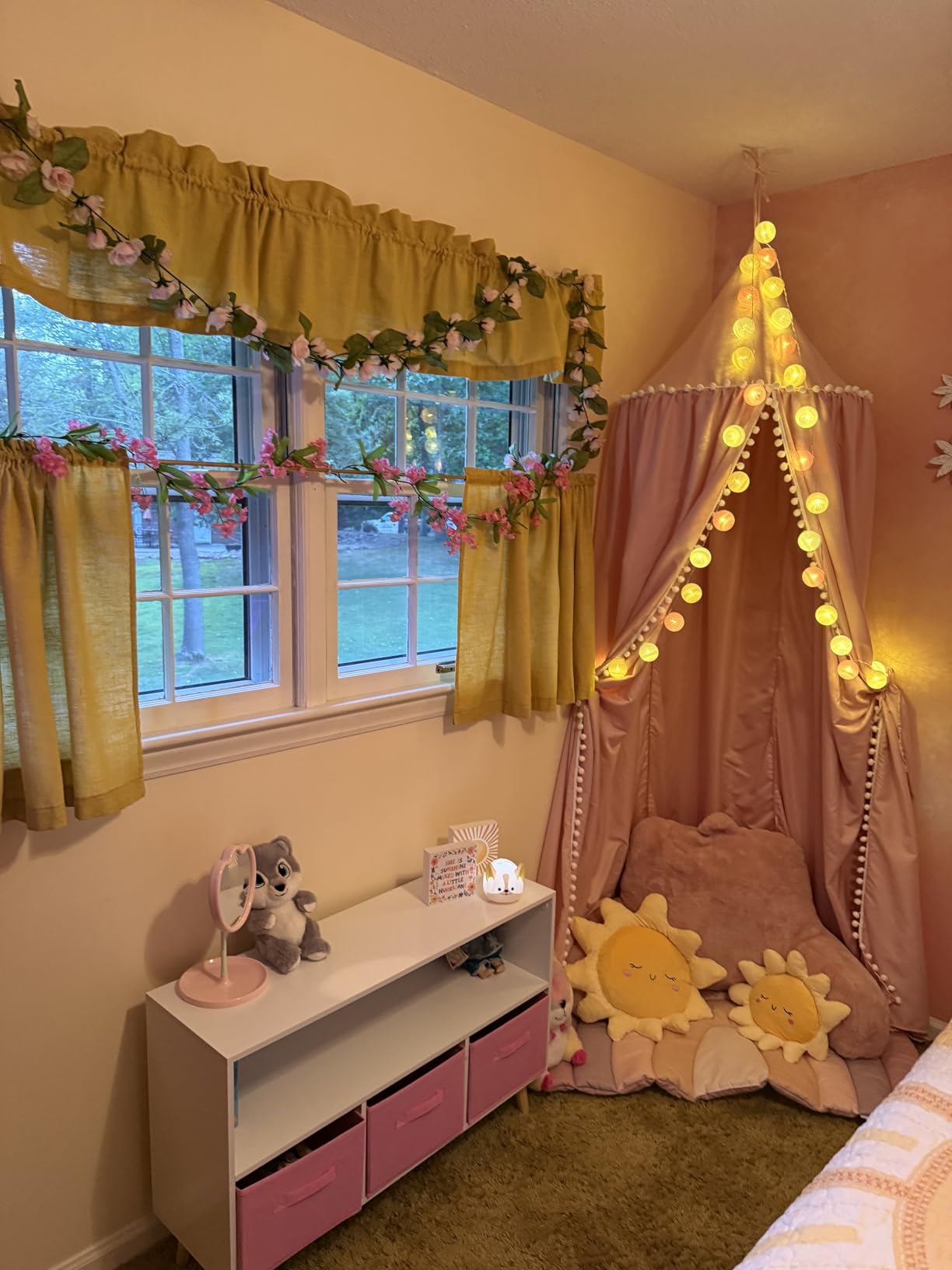 LOAOL Bed Canopy with Pom Pom Kids Reading Nook Hanging Tent (White) | Canopy for Kids Crib Baby Girl Netting Cover Canopy Crib Curtain Nursery Play Game Castle Room Decoration customer photo 2