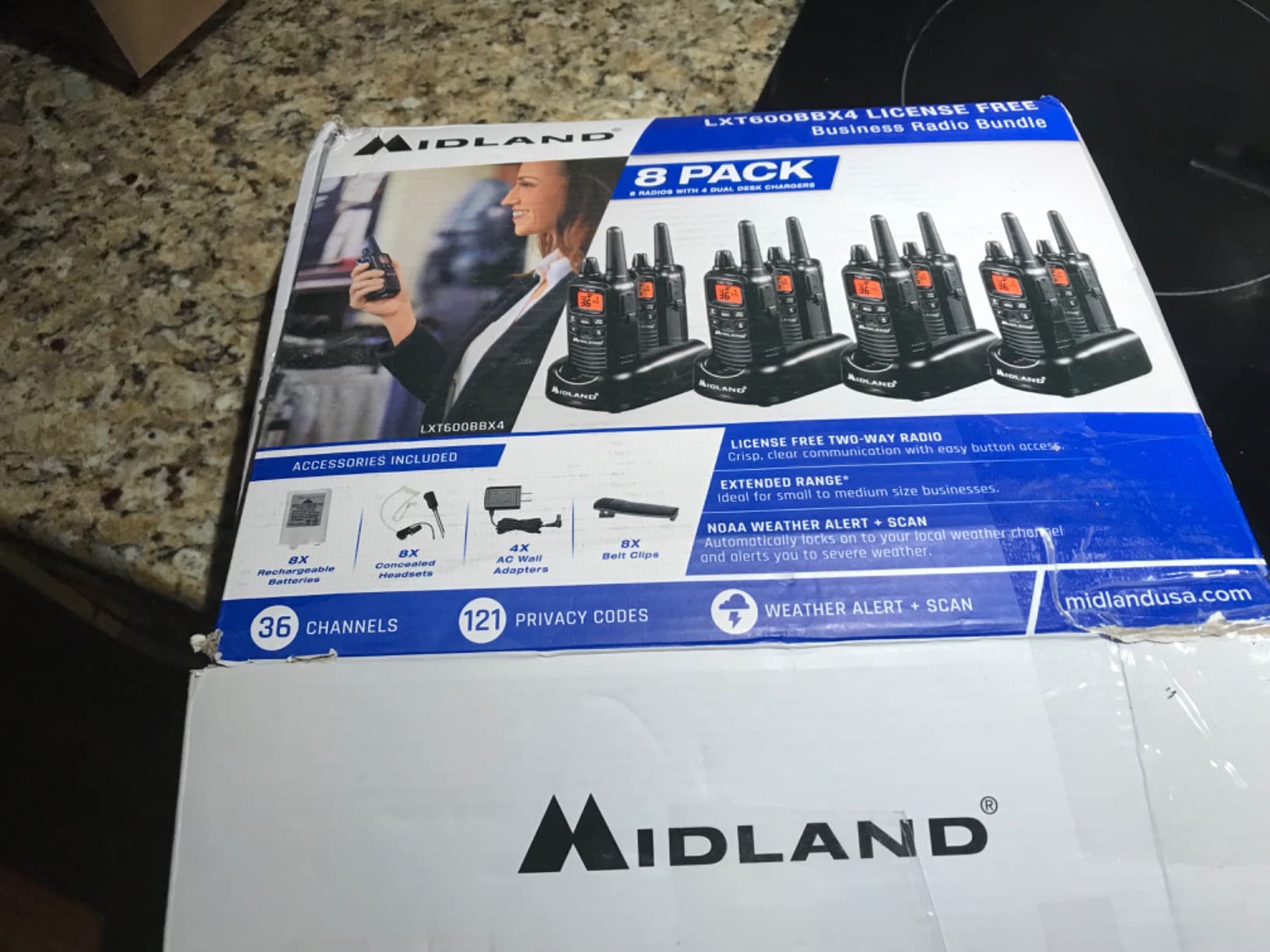 Midland LXT600BBX4 FRS Business Walkie Talkies - Long Range 36-Channel Two-Way Radios with Headsets and Charging Base, NOAA Weather Alerts (8-Pack, Black) customer photo 1